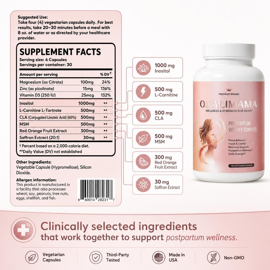 Oxalimama Postpartum Recovery Support Energy, Metabolism & Hormone Balance Capsules, 120 Count