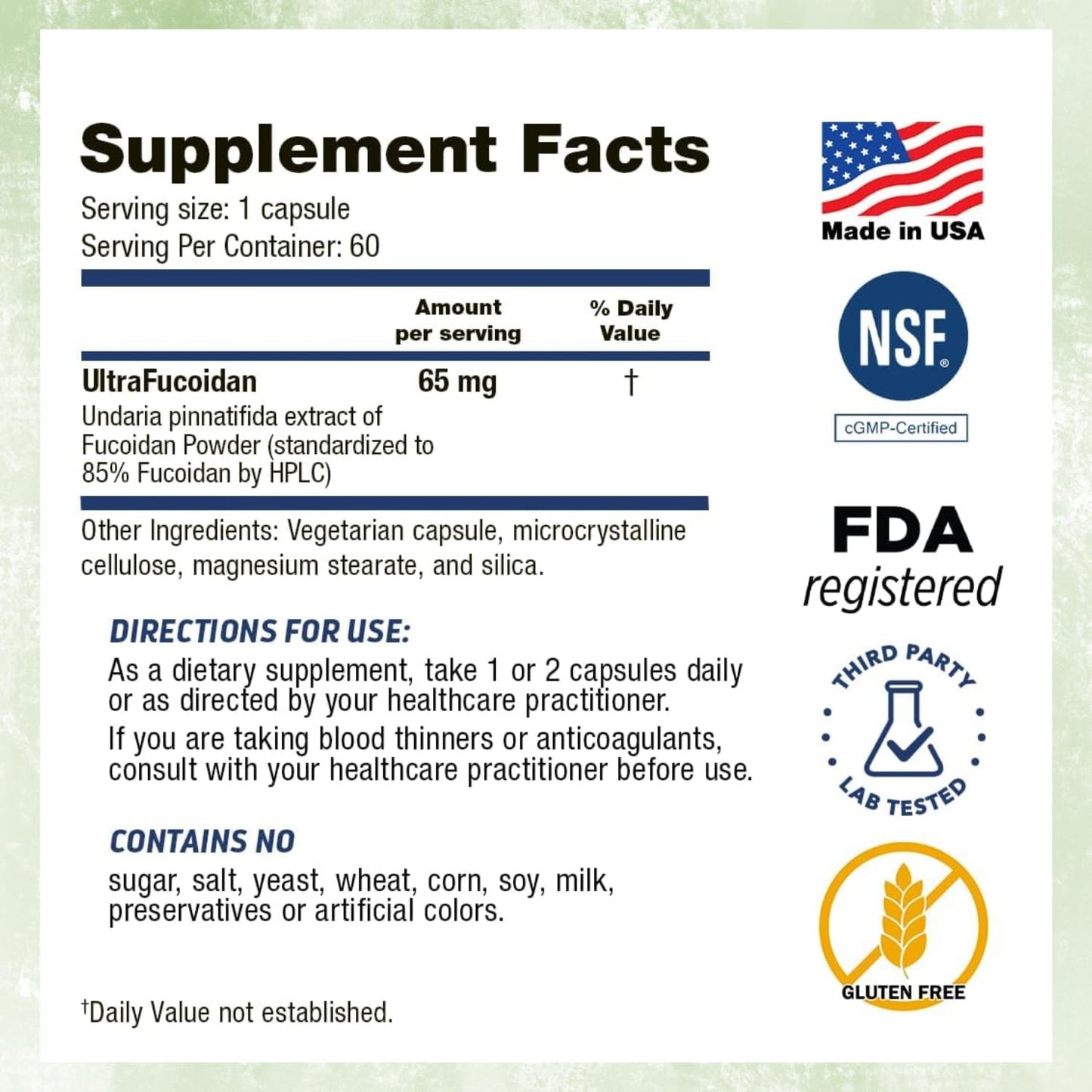 Dr’s Hope Fucoidan 65mg with Brown Seaweed Extract and Antioxidant Properties for Gut, Immune, and Heart Wellness 60 Capsules