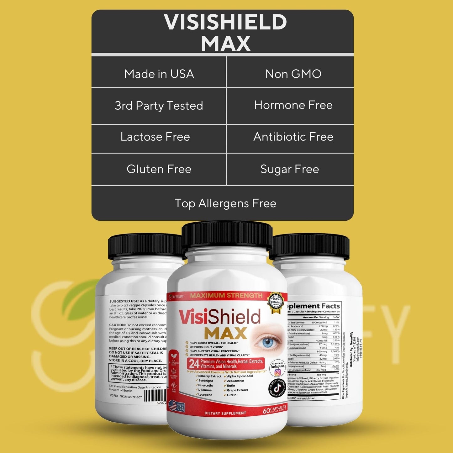 GREENVIFY VisiShield Max Eye Health Supplement Capsule, 60 Capsules