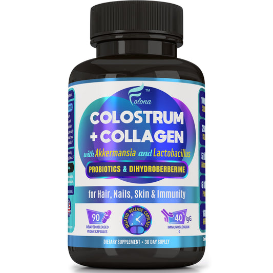 FOLONA Colostrum with Collagen, Berberine & Probiotics (Akkermansia & Lactobacillus) Delayed Release Capsules, 90 Capsules