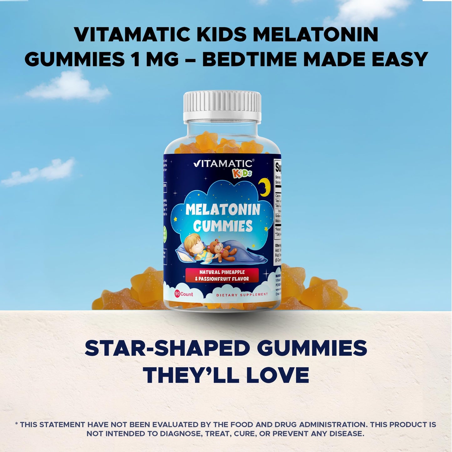 Vitamatic Sugar Free Kids Melatonin 1mg Gummies, 180 Count