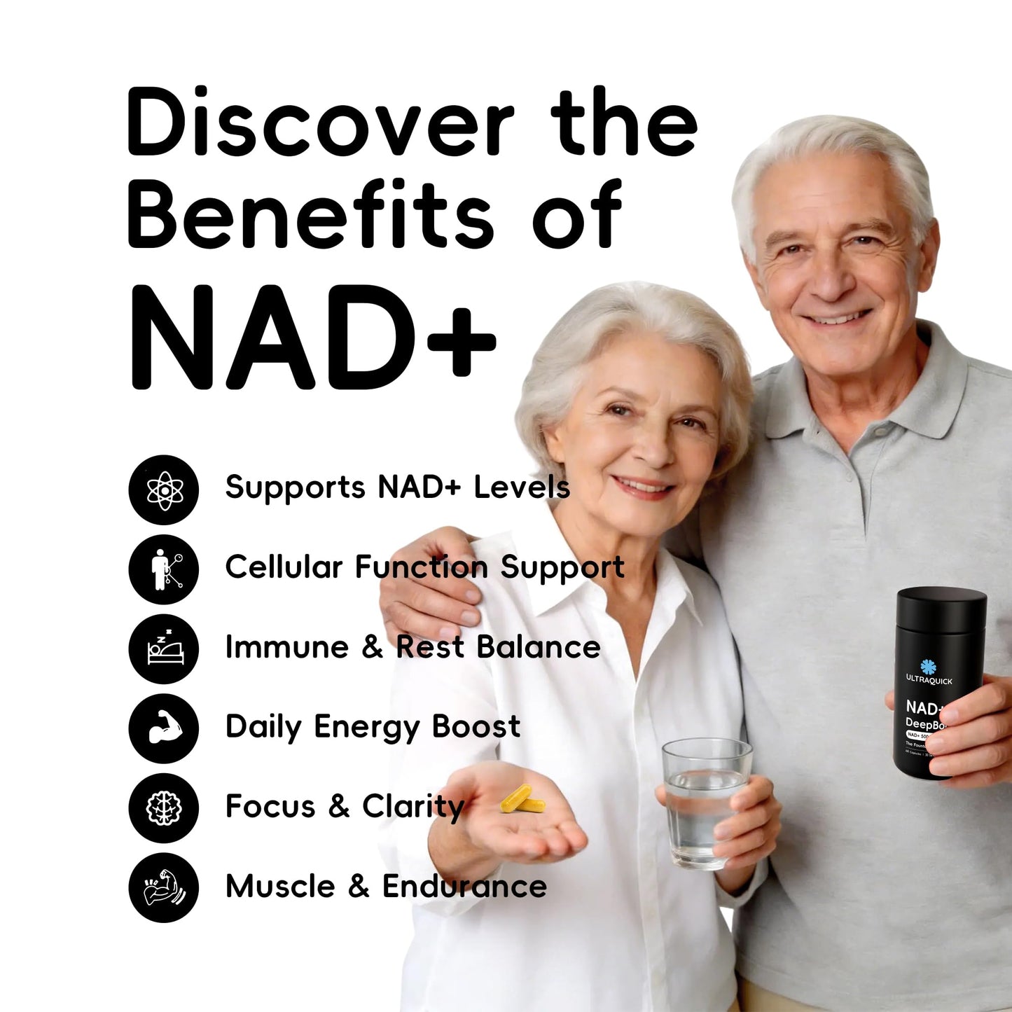 ULTRAQUICK NAD+ Supplement 500mg with CoQ10 100mg Capsules, 60 Count