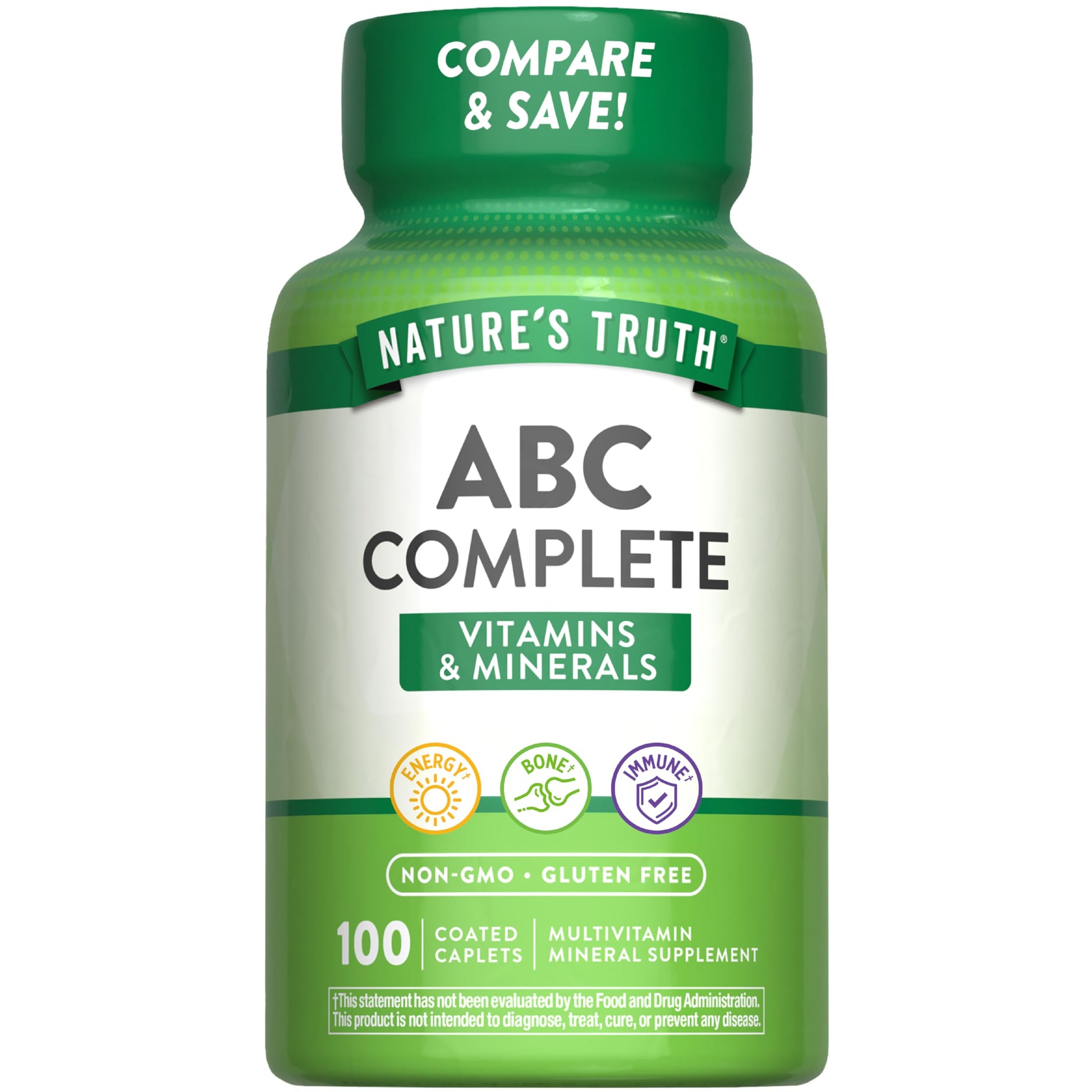 Nature's Truth ABC Complete Multivitamin Supplement for Men and Women 100 Caplets