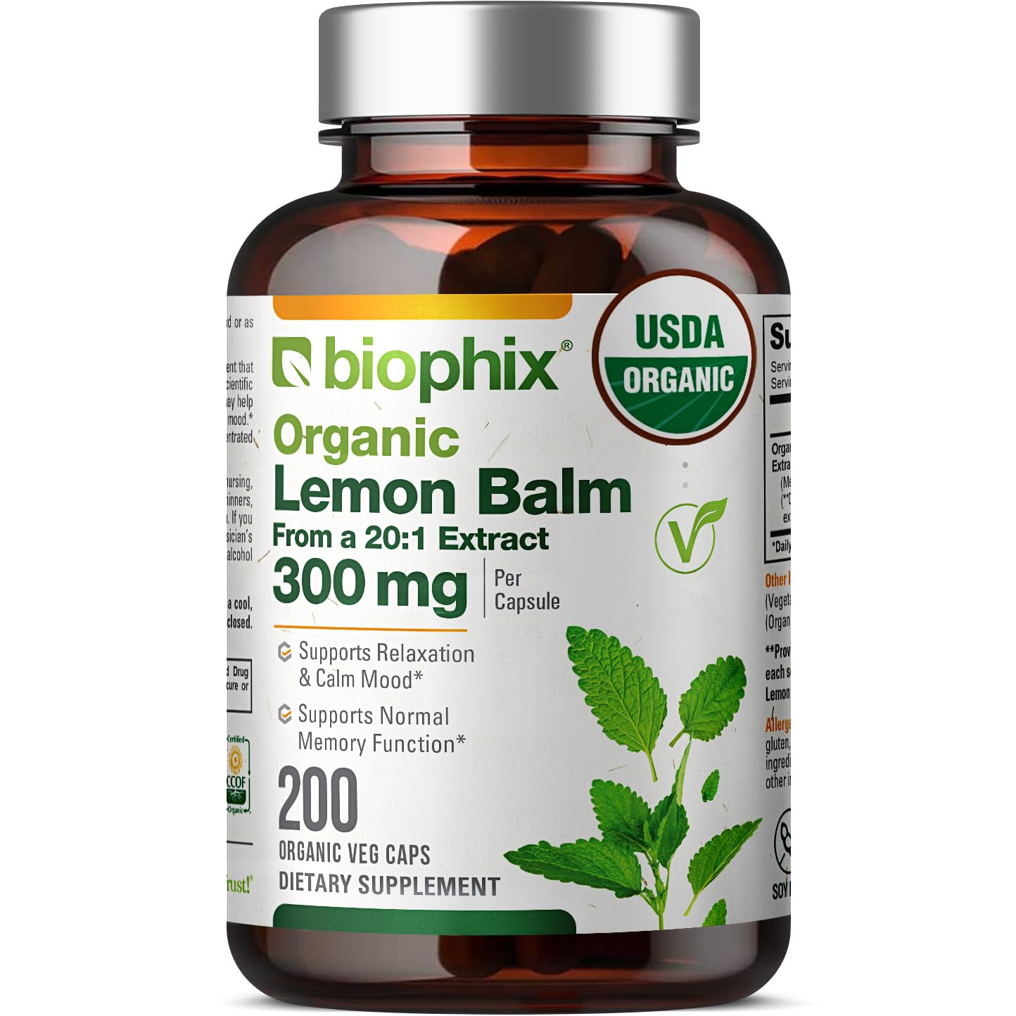 biophix Organic Lemon Balm Capsules 200
