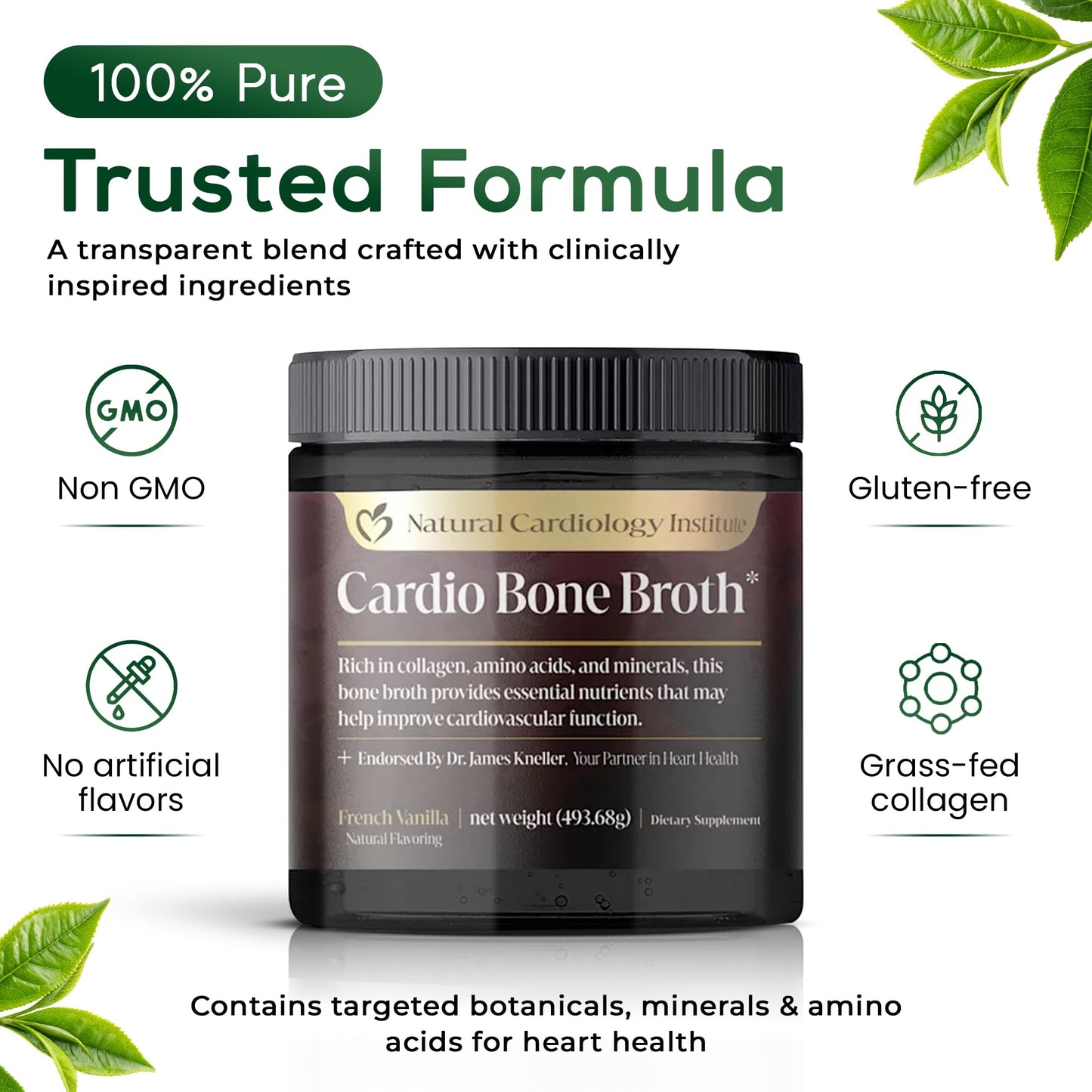 Natural Cardiology Institute Cardio Bone Broth Protein Powder Vanilla 17.4 Ounce