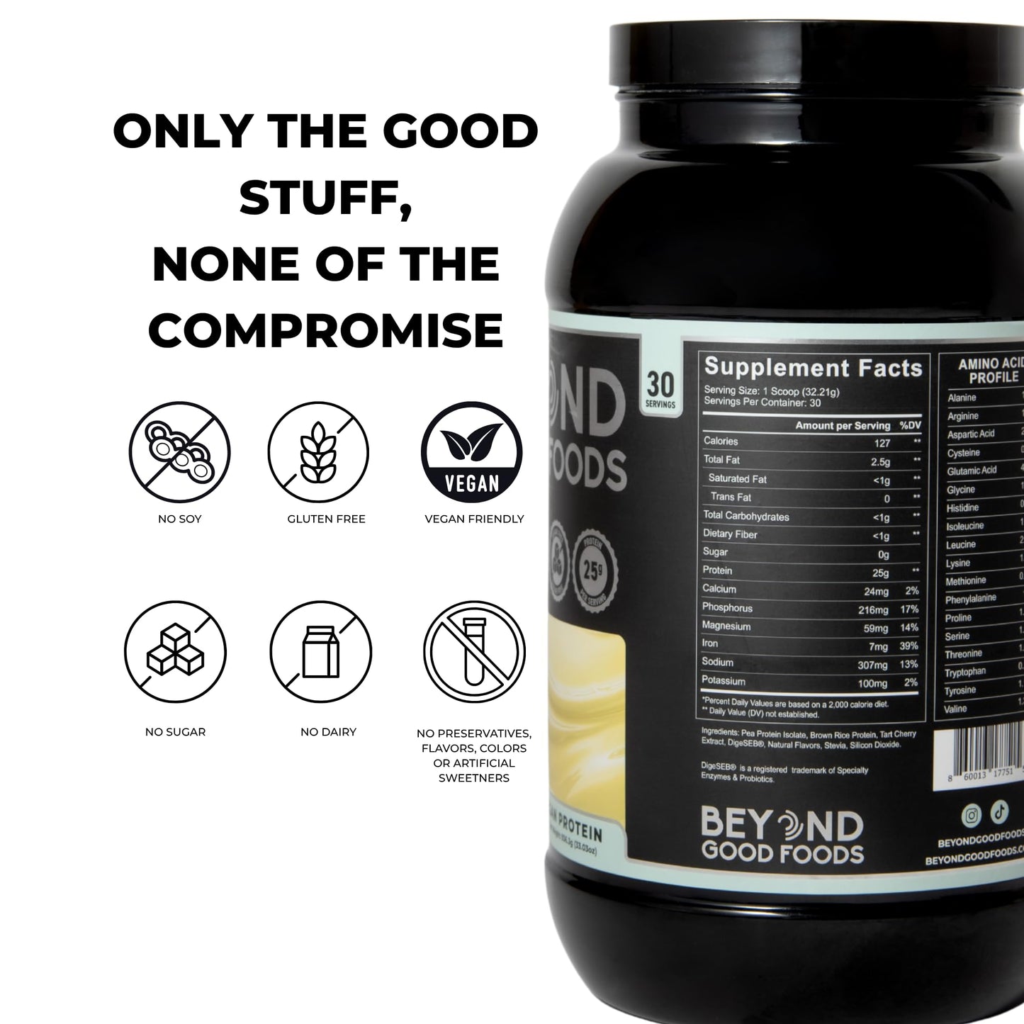 Beyond Good Foods Vegan Protein Powder Vanilla, 2 lb, 30 Servings