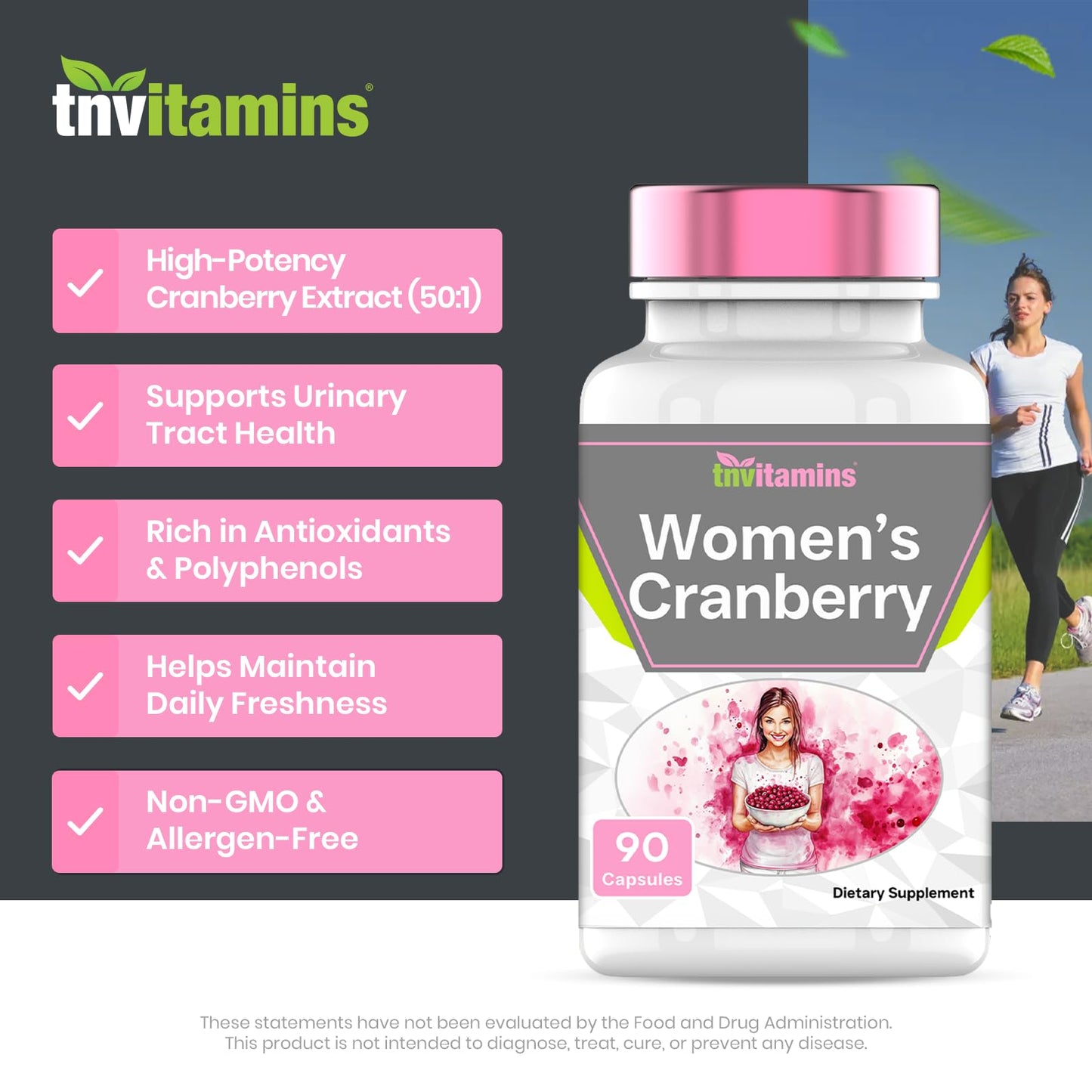 tnvitamins Cranberry Pills for Women Ultra-High Potency Cranberry Concentrate Extract Capsules, 90 Capsules