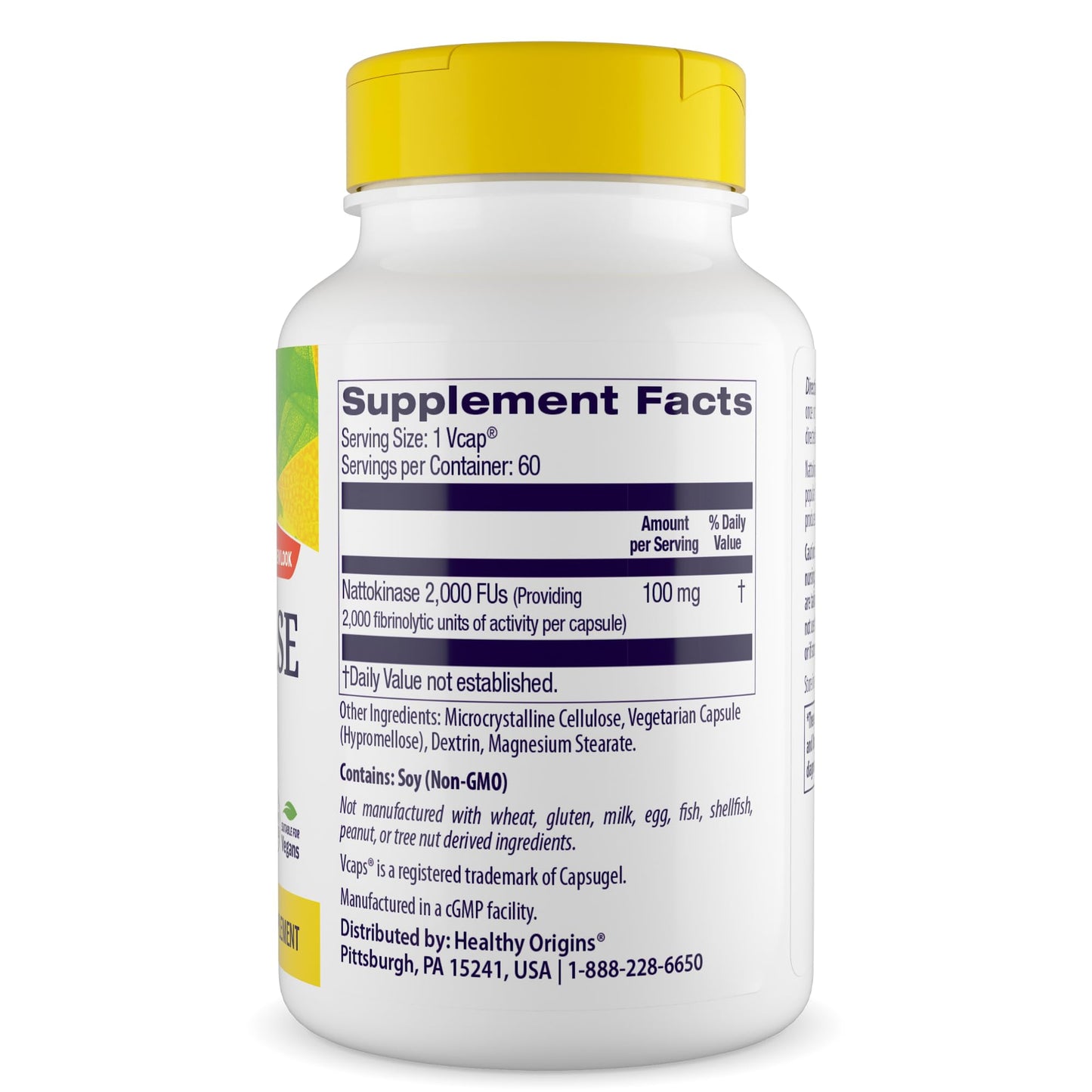 Healthy Origins Nattokinase 2,000 FUs, 100 mg Capsule, 60 Veggie Capsules