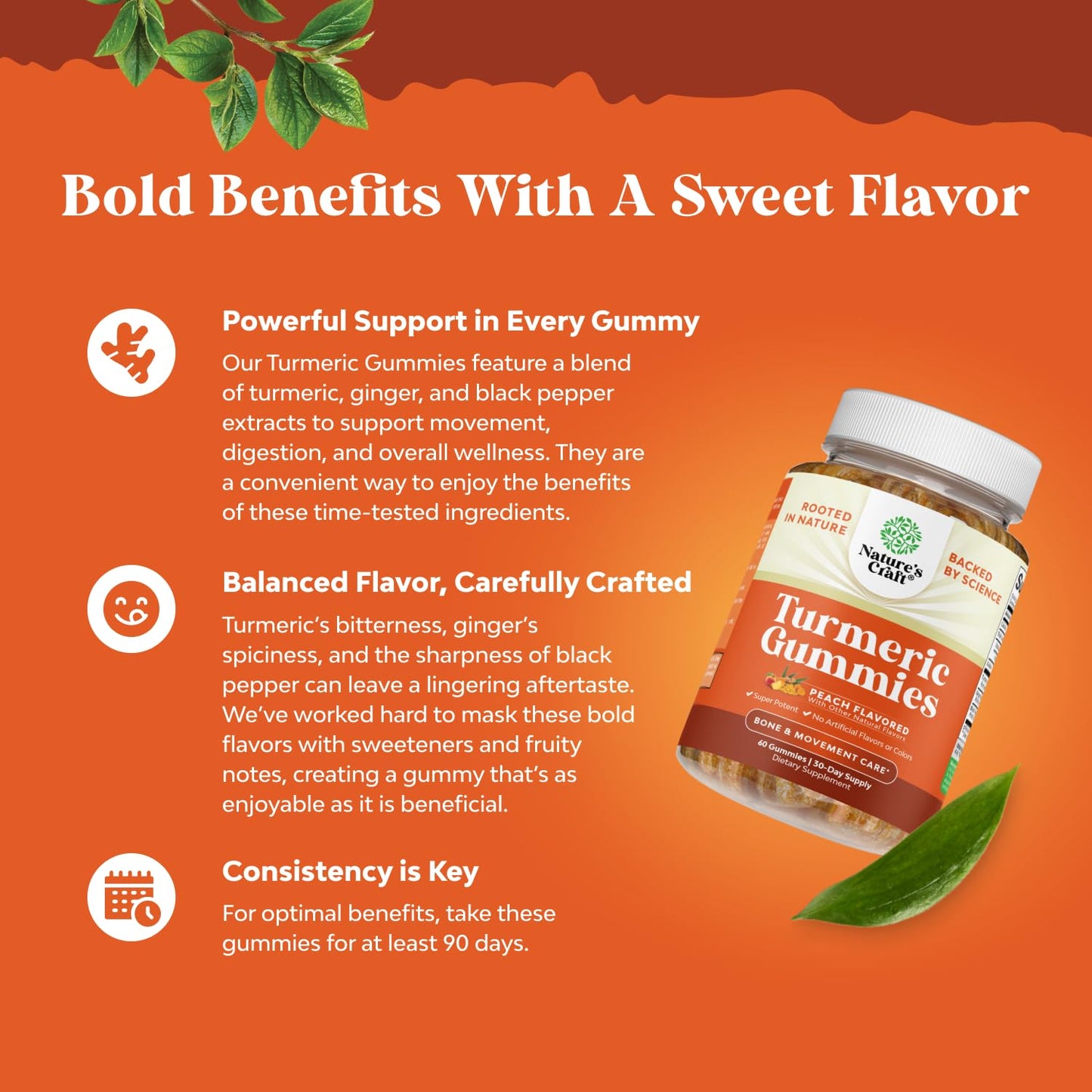 Natures Craft Turmeric Curcumin Immune Support Gummies, 60 Count