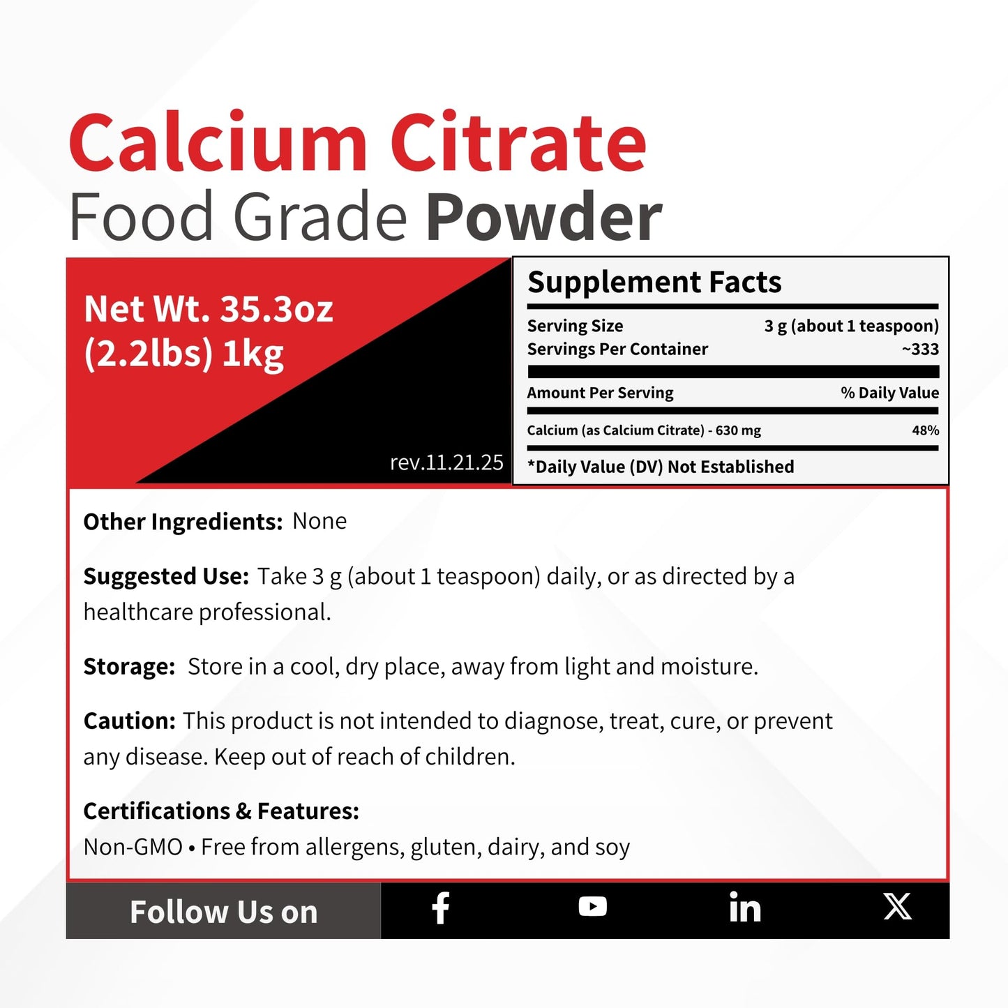 Vivion Calcium Citrate Powder USP 35.2 oz