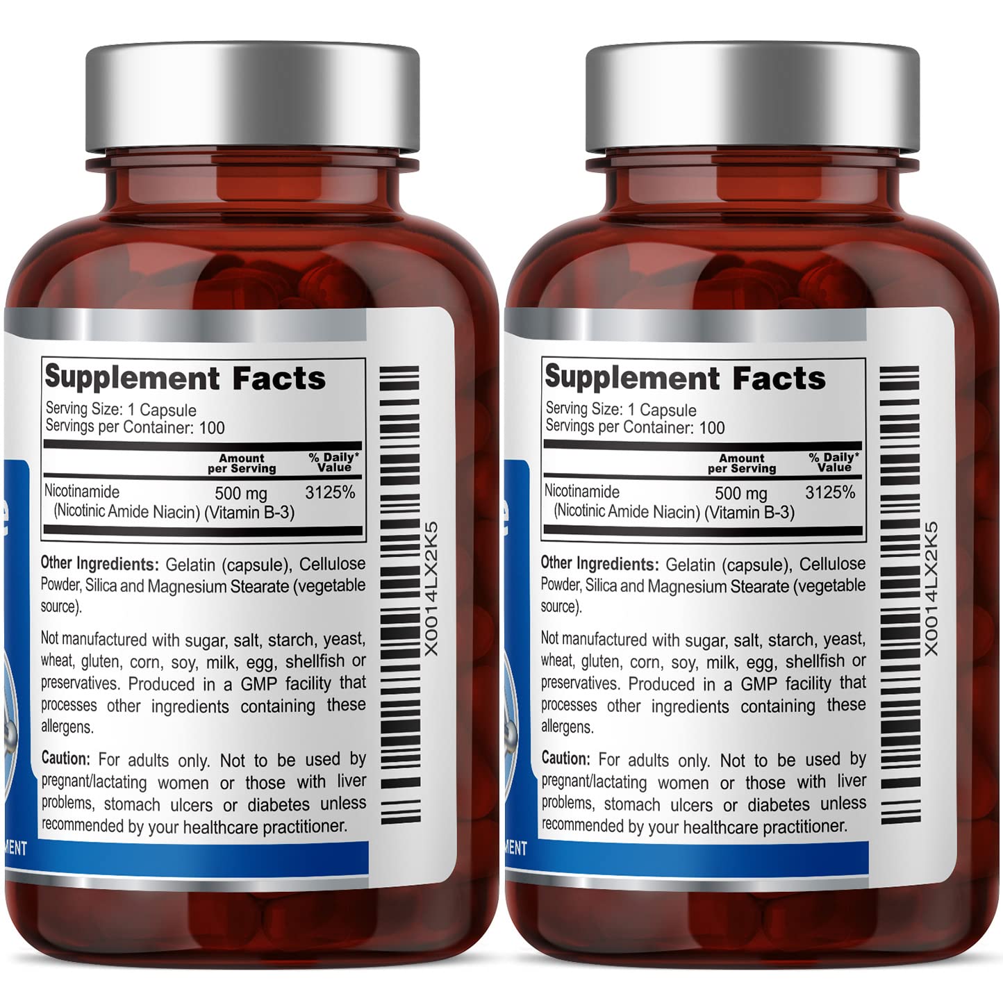Health Genesis B-3 Nicotinamide 500 mg Capsules, 200 Count