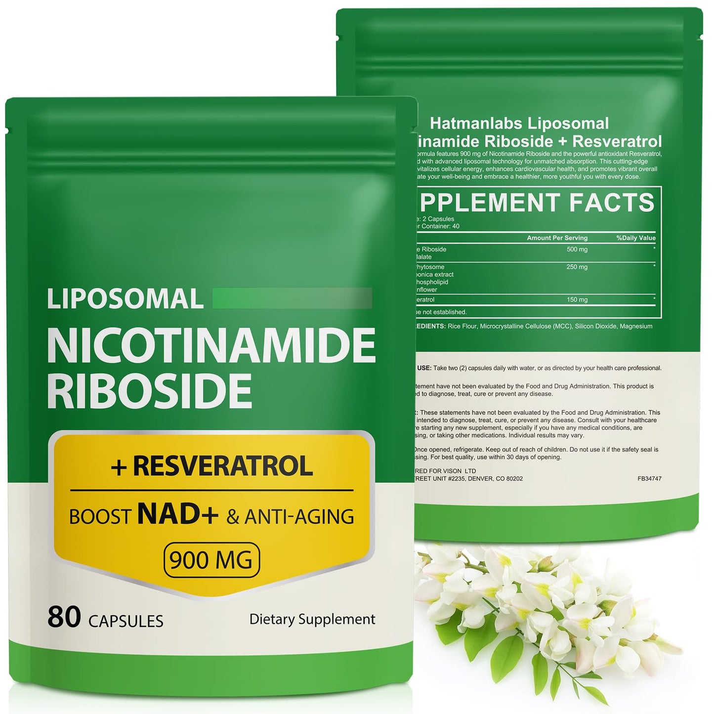 Ruduwu NAD Supplement with Nicotinamide Riboside - Resveratrol, Liposomal Nicotinamide Riboside, Quercetin - High Purity NAD Supplement for Anti-Aging, Focus, Energy, 2 Bags, 160 Capsules