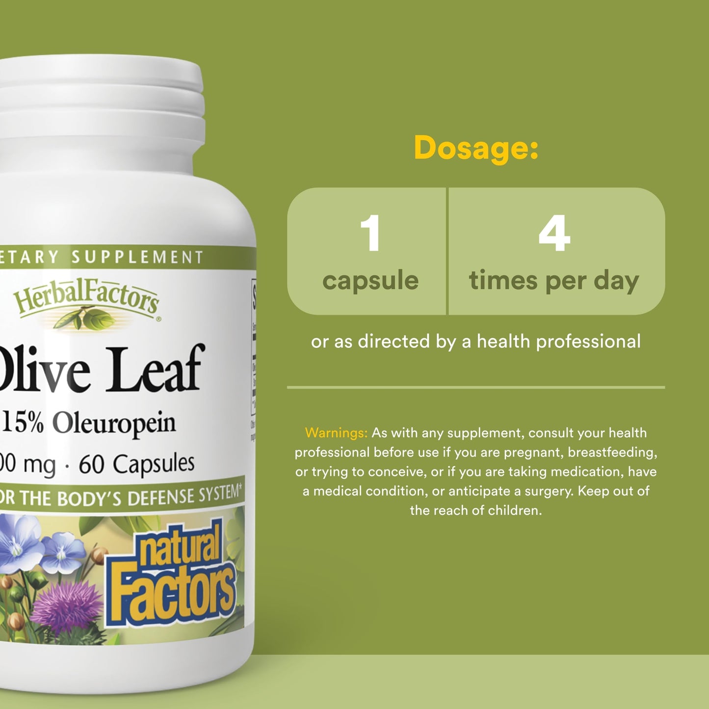 Natural Factors Olive Leaf 500 mg Natural Wellness Formula Capsules, 60 Count