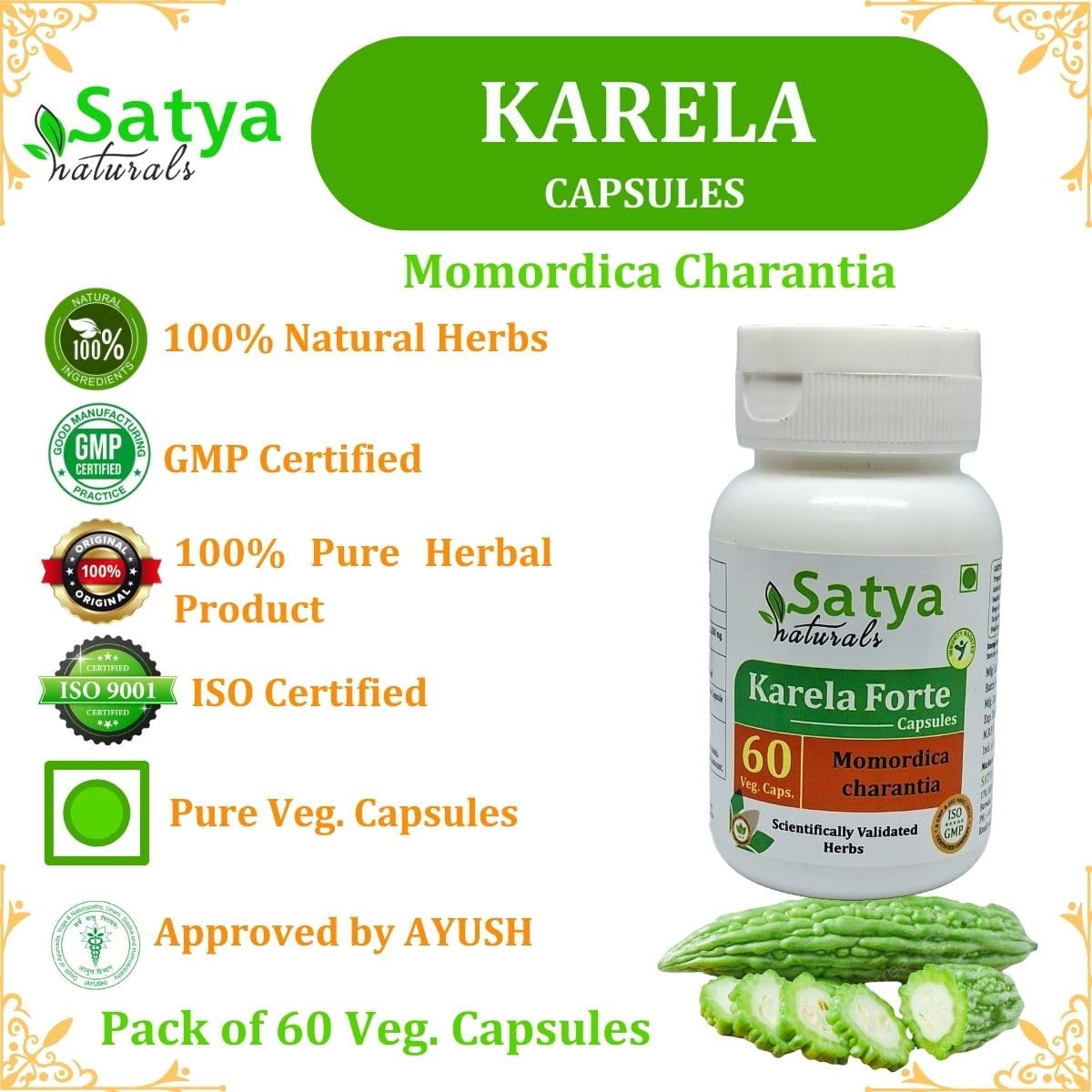 Satya Naturals Bitter Melon Forte Capsules 500 mg, 240 Capsules