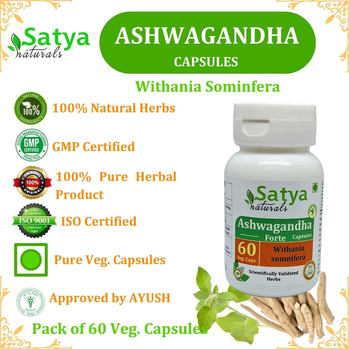 Satya Naturals Ashwagandha Forte Capsules 500 mg, 120 Capsules
