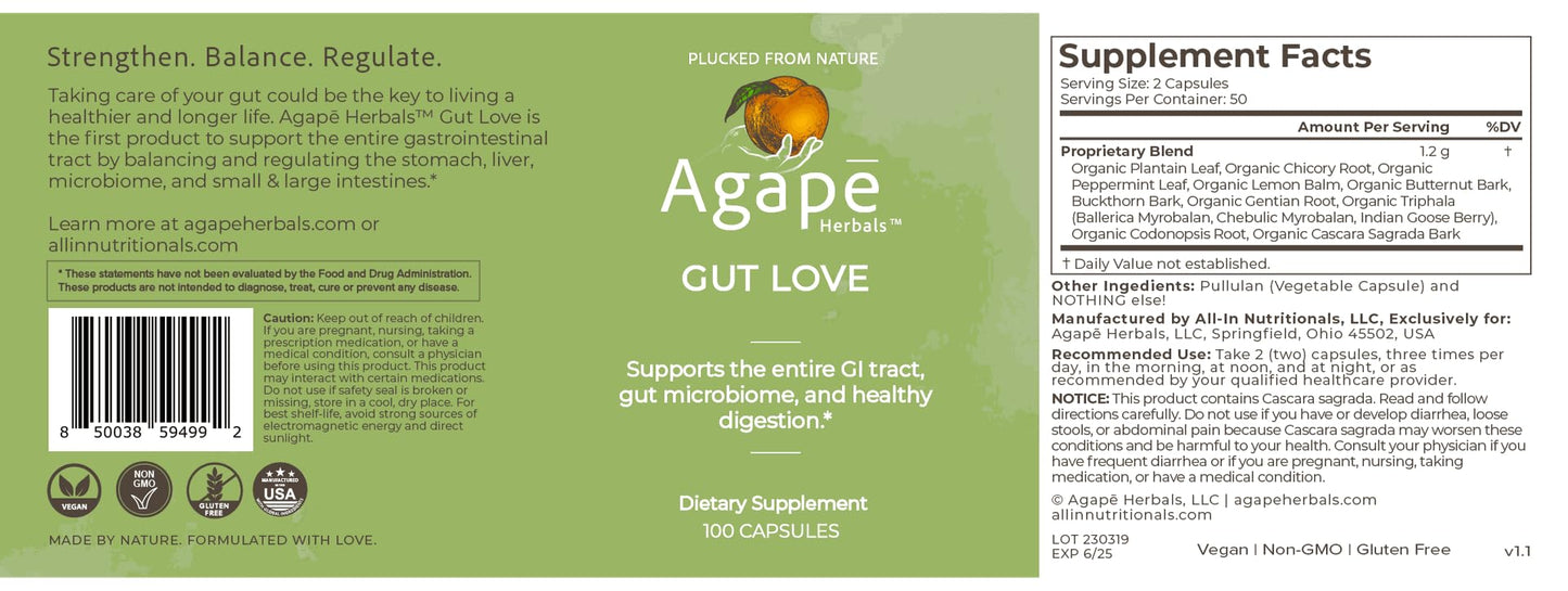 All In Nutritionals Agapé Herbals Gut Love Capsules 100