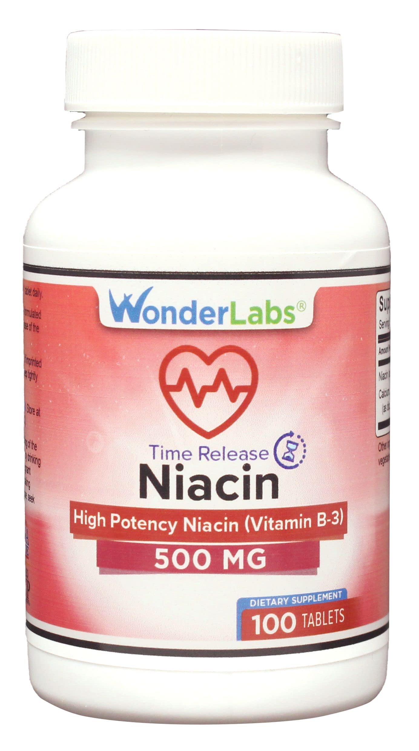 Wonder Laboratories Niacin (Vitamin B3) 500 mg Time Release Tablets, 100 Tablets