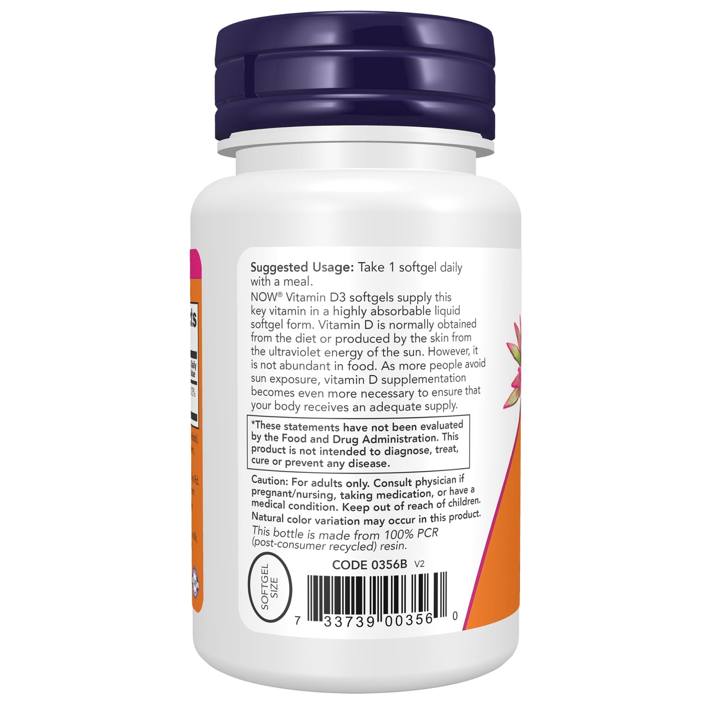 NOW Foods Vitamin D3 2500 IU Softgels, 180 Count