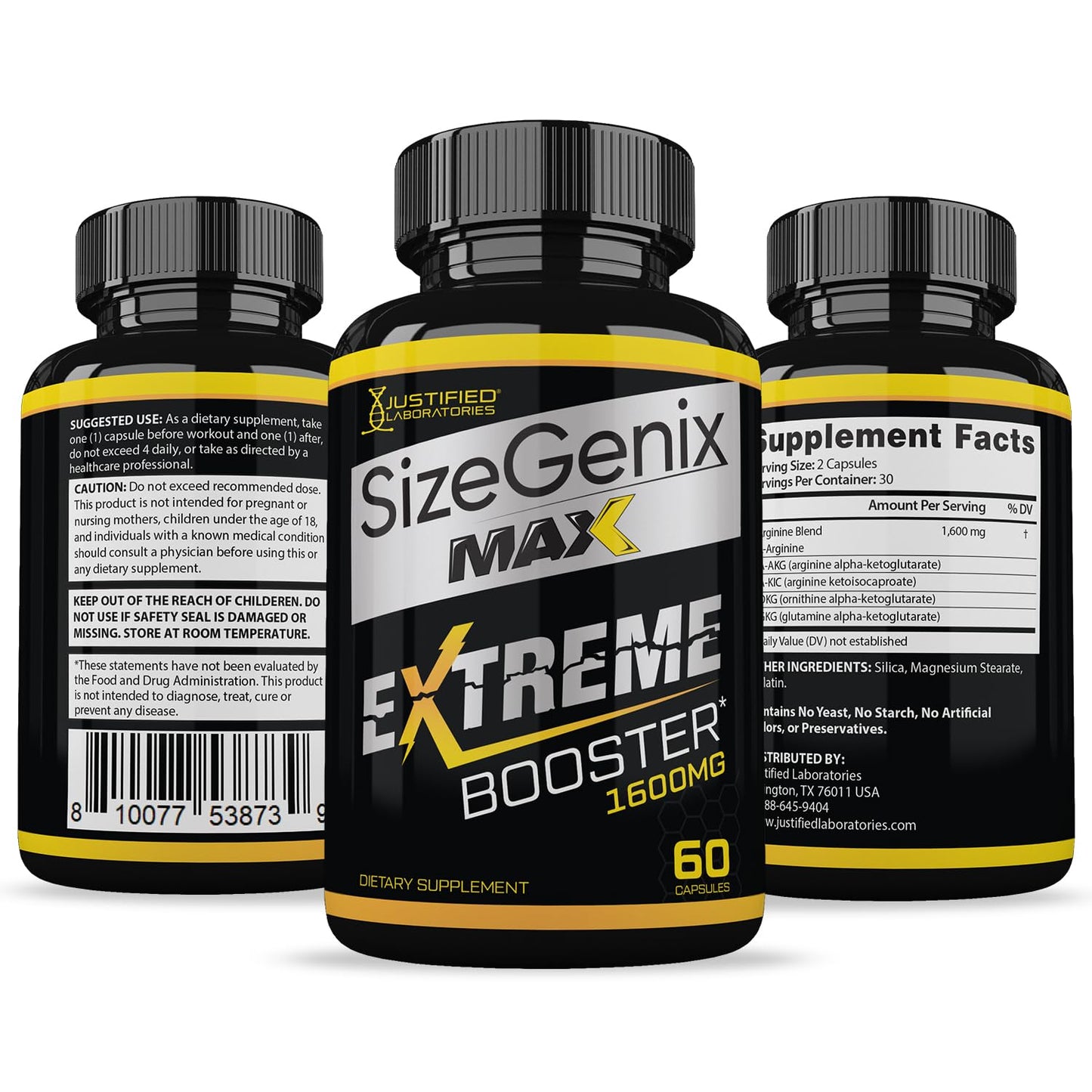 Justified Laboratories Sizegenix Max 1600MG Advanced Men's Health Formula 120 Capsules