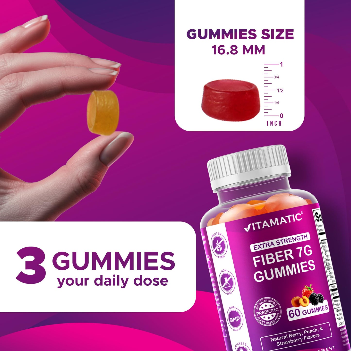 Vitamatic Prebiotic Fiber Gummies for Adults 120 Count
