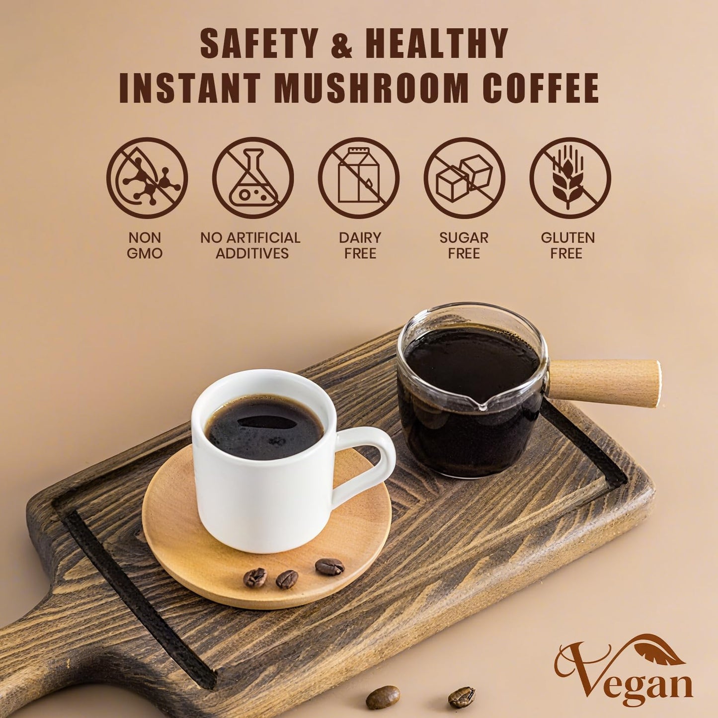 MYKORA Mushroom Coffee 2000mg Powder, Organic Instant Coffee with 6 Adaptogenic Mushrooms (Lion’s Mane & Turkey Tail), MCT Oil & Coconut, 6.35 oz