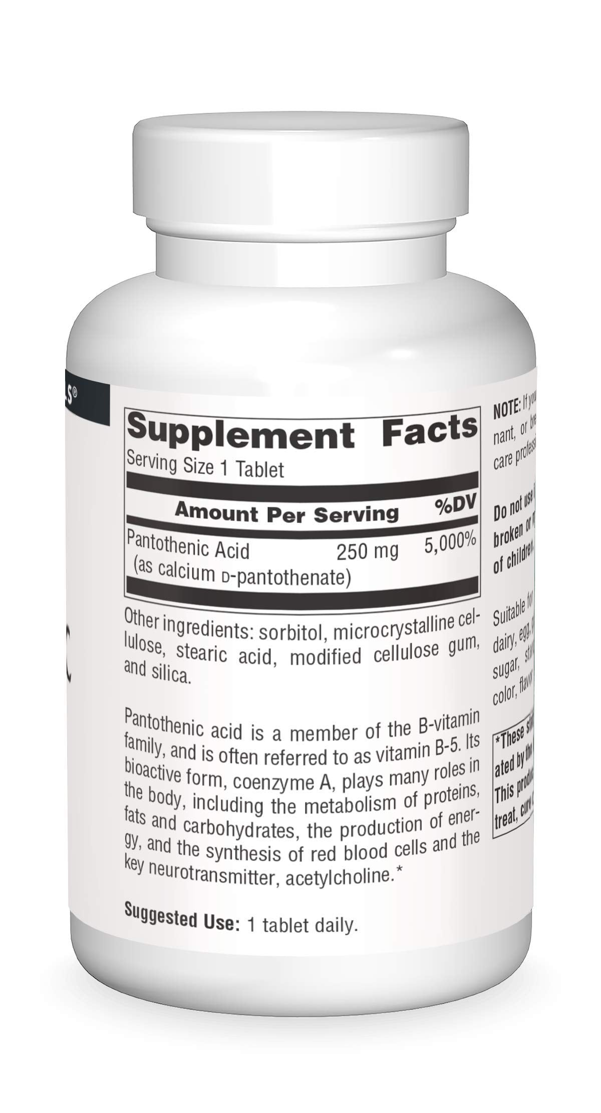 Source Naturals Pantothenic Acid 250 mg Tablets, 250 Count