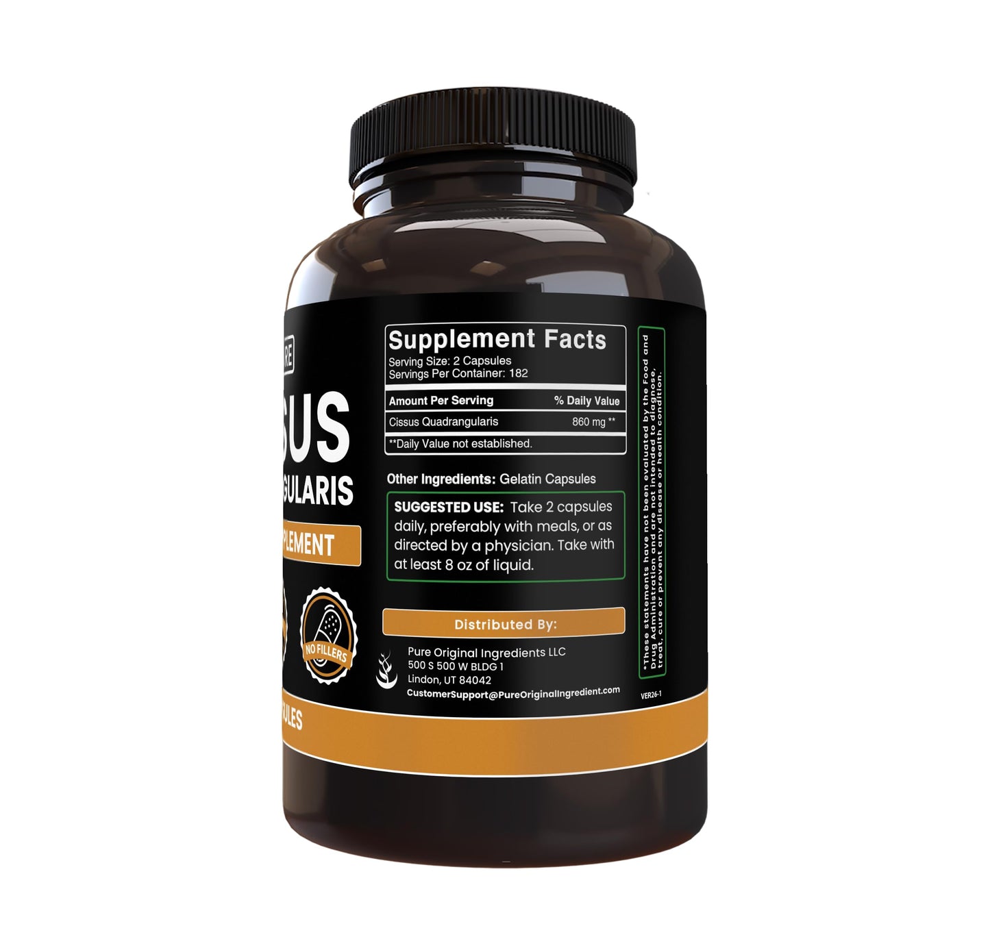 PURE ORIGINAL INGREDIENTS Cissus Quadrangularis Capsules 365 Count