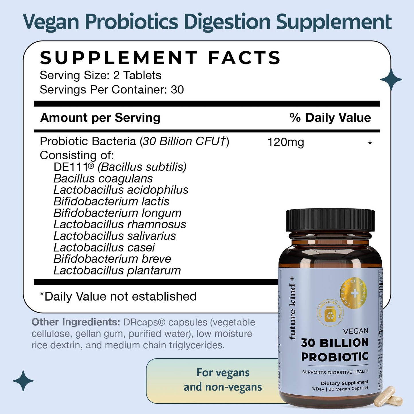 Future Kind Vegan Probiotics for Women and Men Capsules, 30 Count