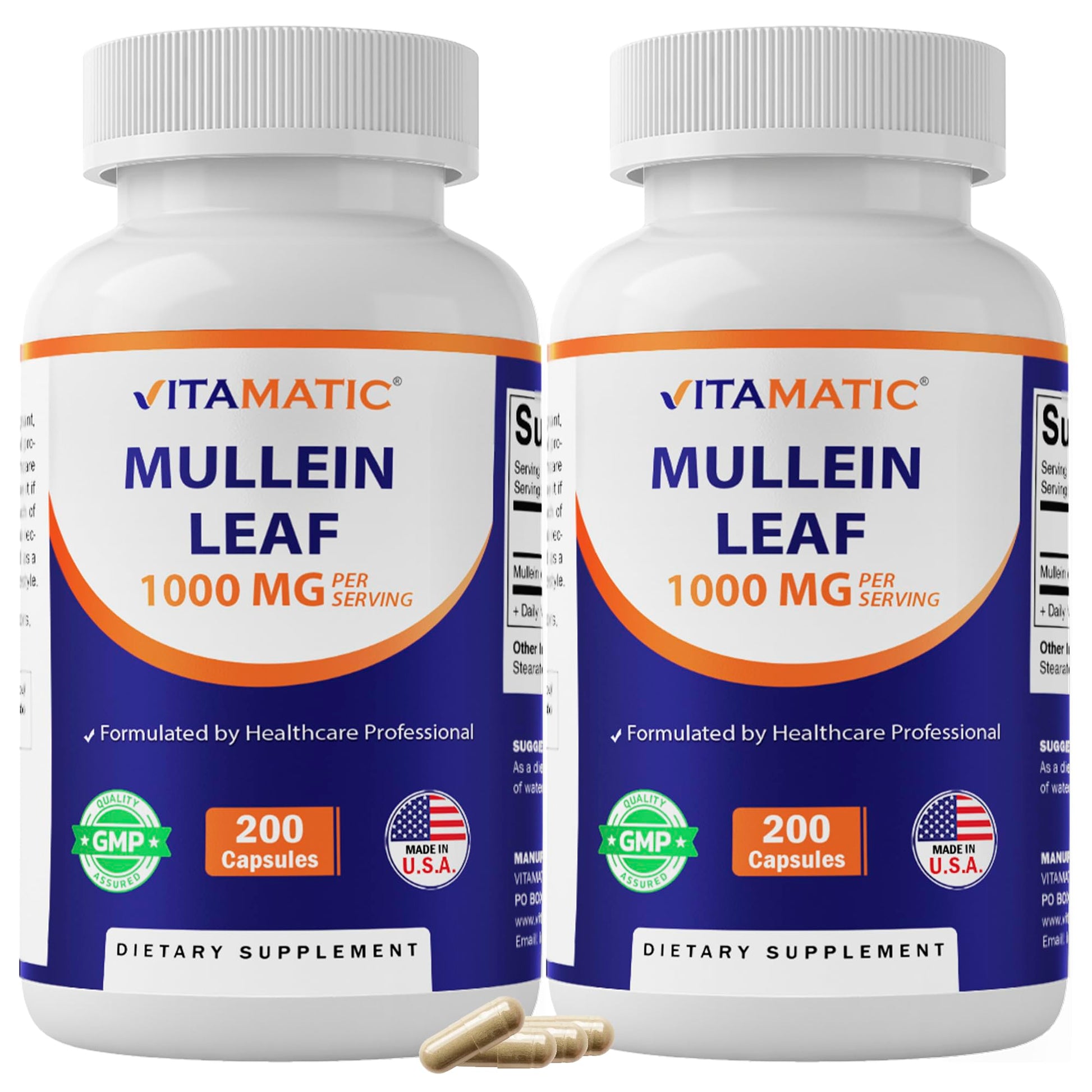 Vitamatic Mullein Leaf 1000mg per Serving - Supports Healthy Respiratory, Bronchial & Immune Function, 400 Capsules