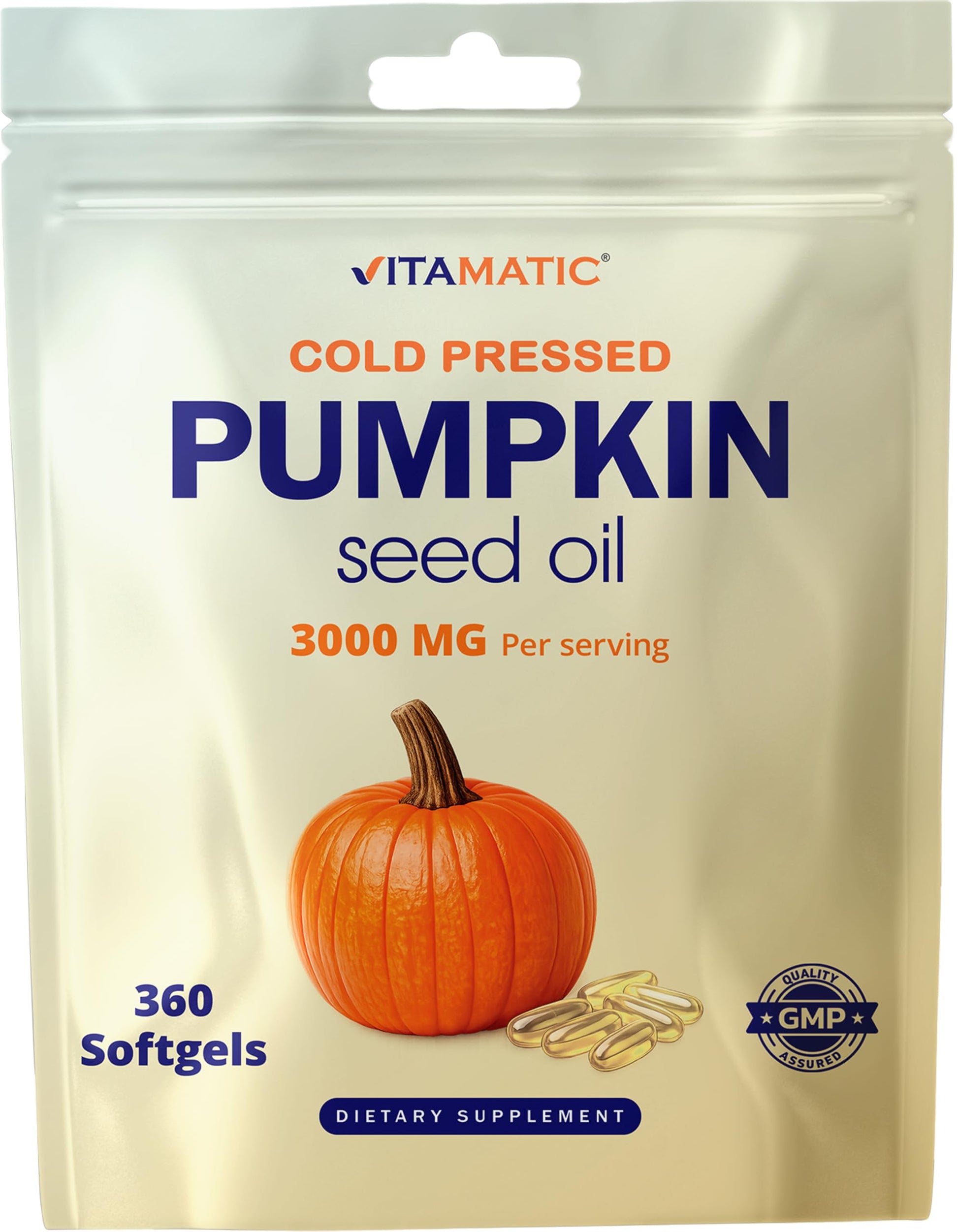 Vitamatic Pumpkin Seed Oil 3000 mg per Serving Softgels, 360 Count
