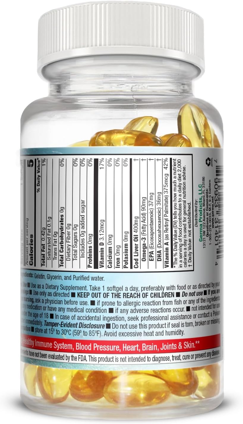 Germa Norwegian Cod Liver Oil Softgels, 200 Softgels