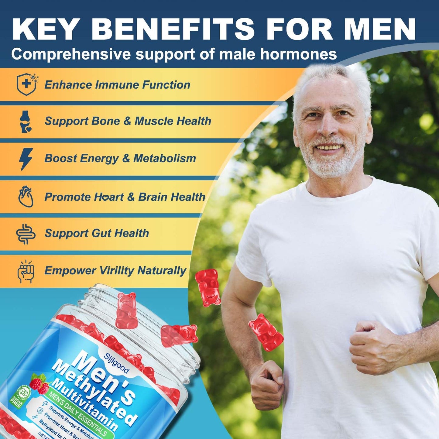 Sijigood Mens Multivitamins Gummies - Methylated Multivitamin for Men with Vitamin A C D E K, B Complex, Minerals, Omega-3, Supports Daily Energy, Immunity, Heart & Brain Health Raspberry Flavor, 180 Gummies