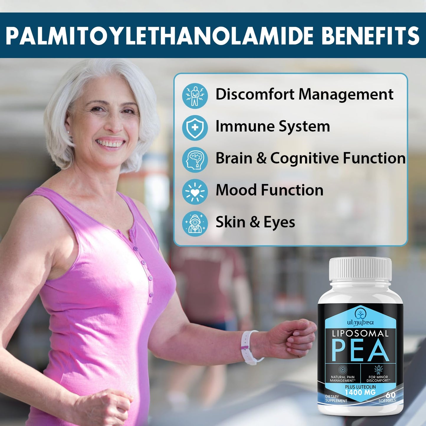 Ulmubra Liposomal Palmitoylethanolamide 1300 mg Plus Luteolin 100 mg Softgels, 120 Count