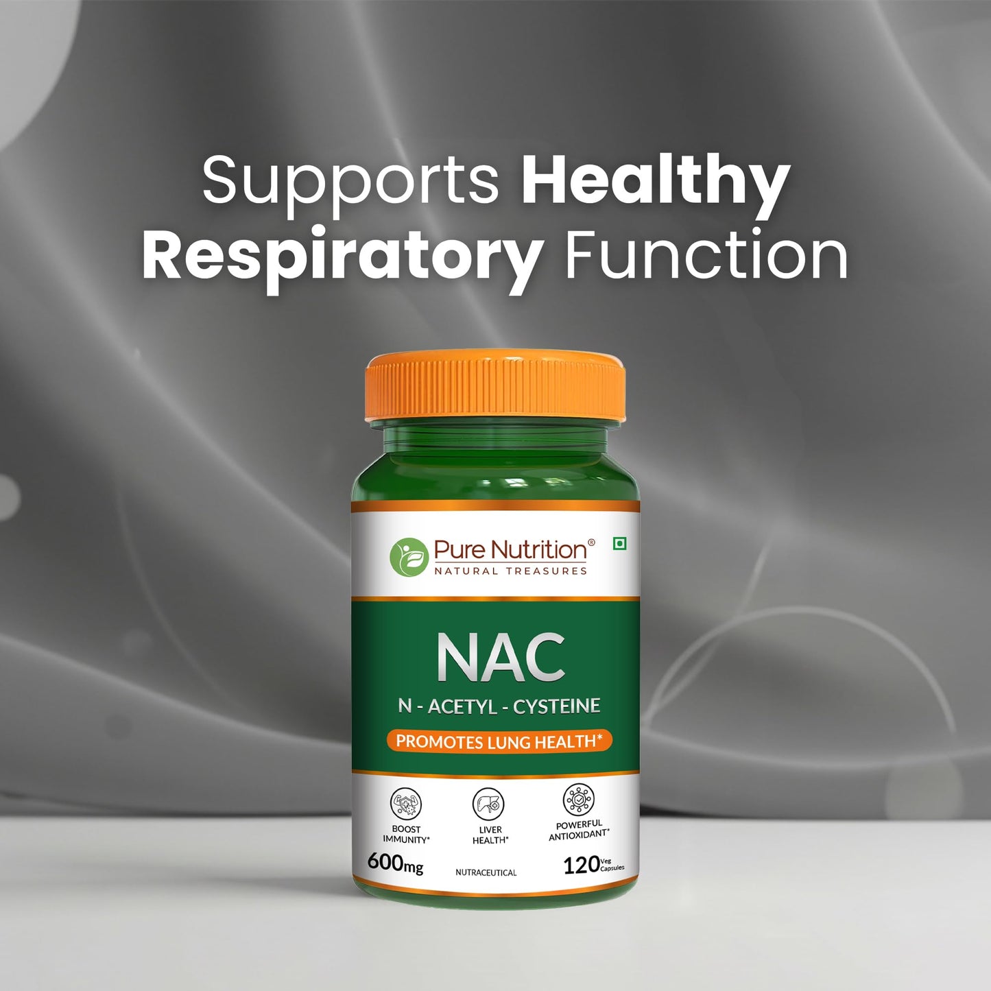 PURE NUTRITION NATURAL TREASURES NAC (N-Acetyl L-Cysteine) 600mg Veg Capsules, 120 Count