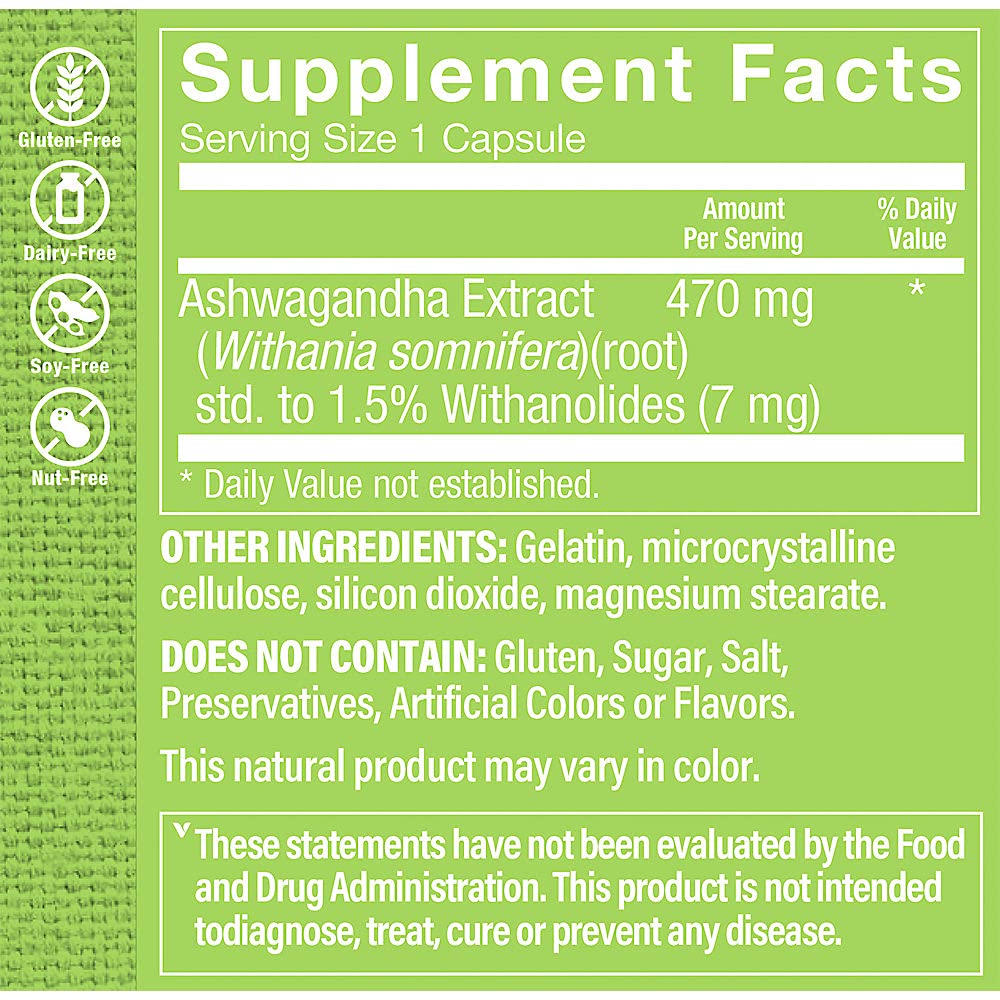 The Vitamin Shoppe Ashwagandha 470MG - Stress Support, Energy & Adaptogenic Wellness, Root Extract, 120 Vegetarian Capsules