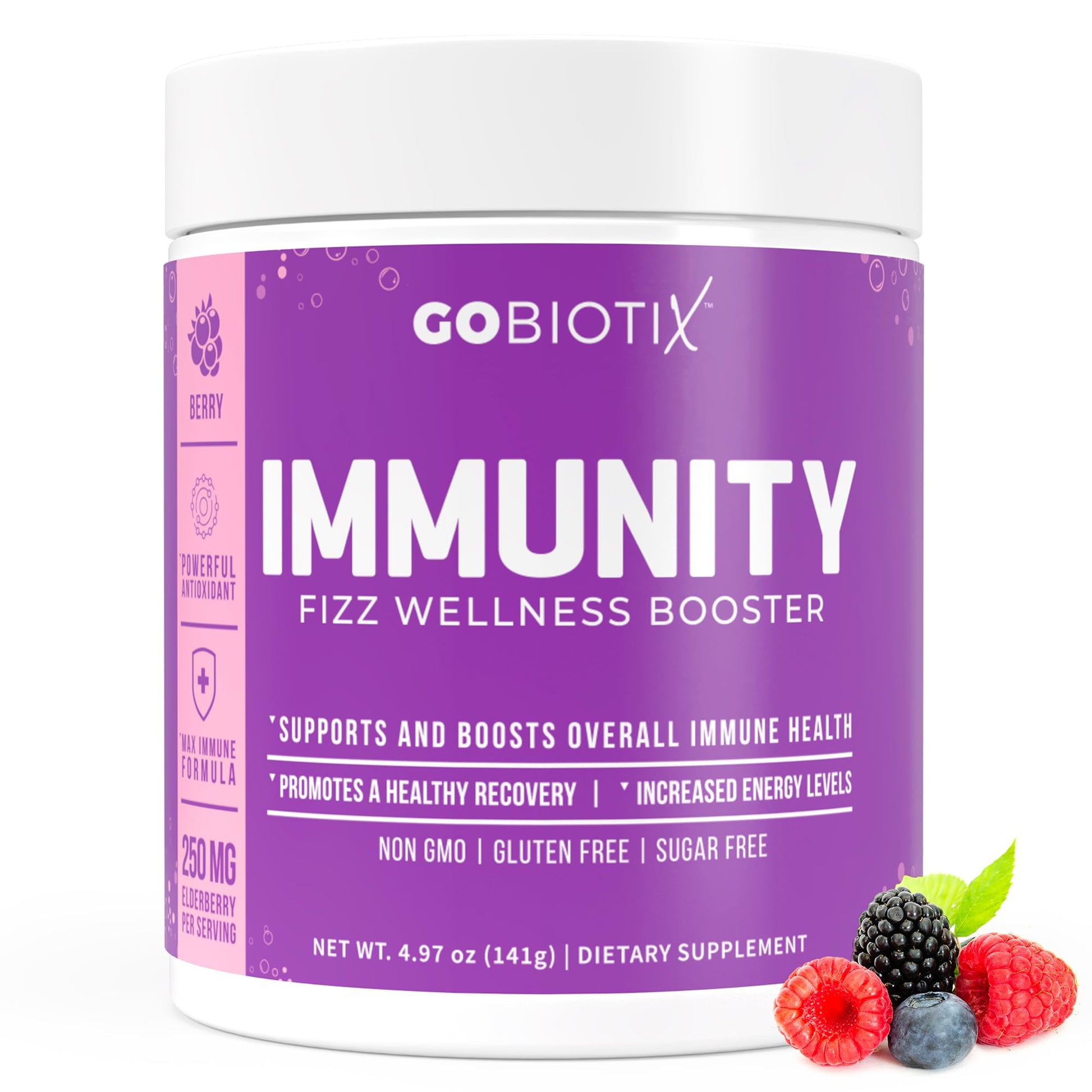 GOBIOTIX Vitamin C Immune Defense Support Powder Wellness Booster with Elderberry, Turmeric & B12 - Vegan, Non-GMO, Sugar Free, Berry Flavor, 4.97 Ounce