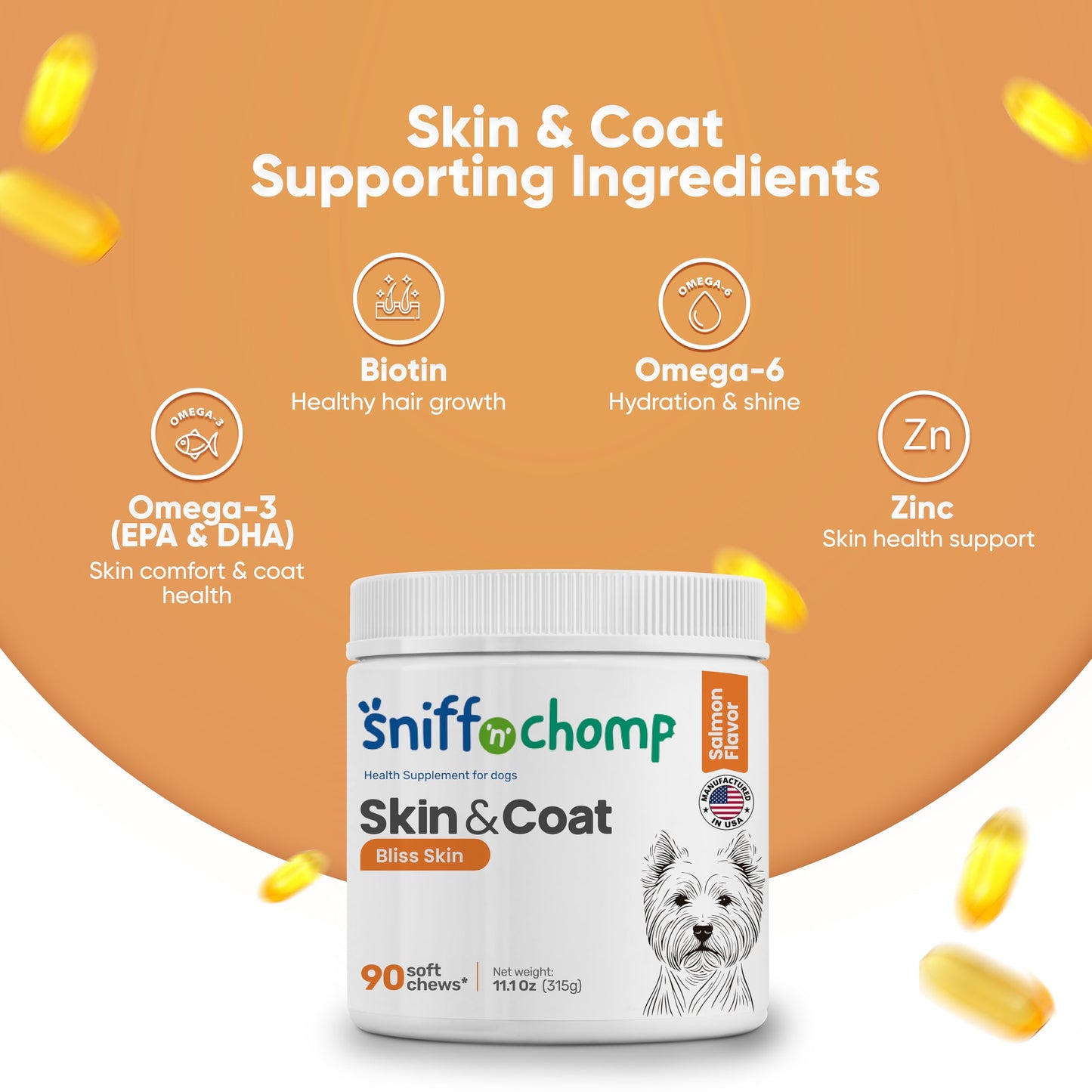 SNIFF 'N' CHOMP Omega 3 for Dogs Soft Chews, 90 Soft Chews
