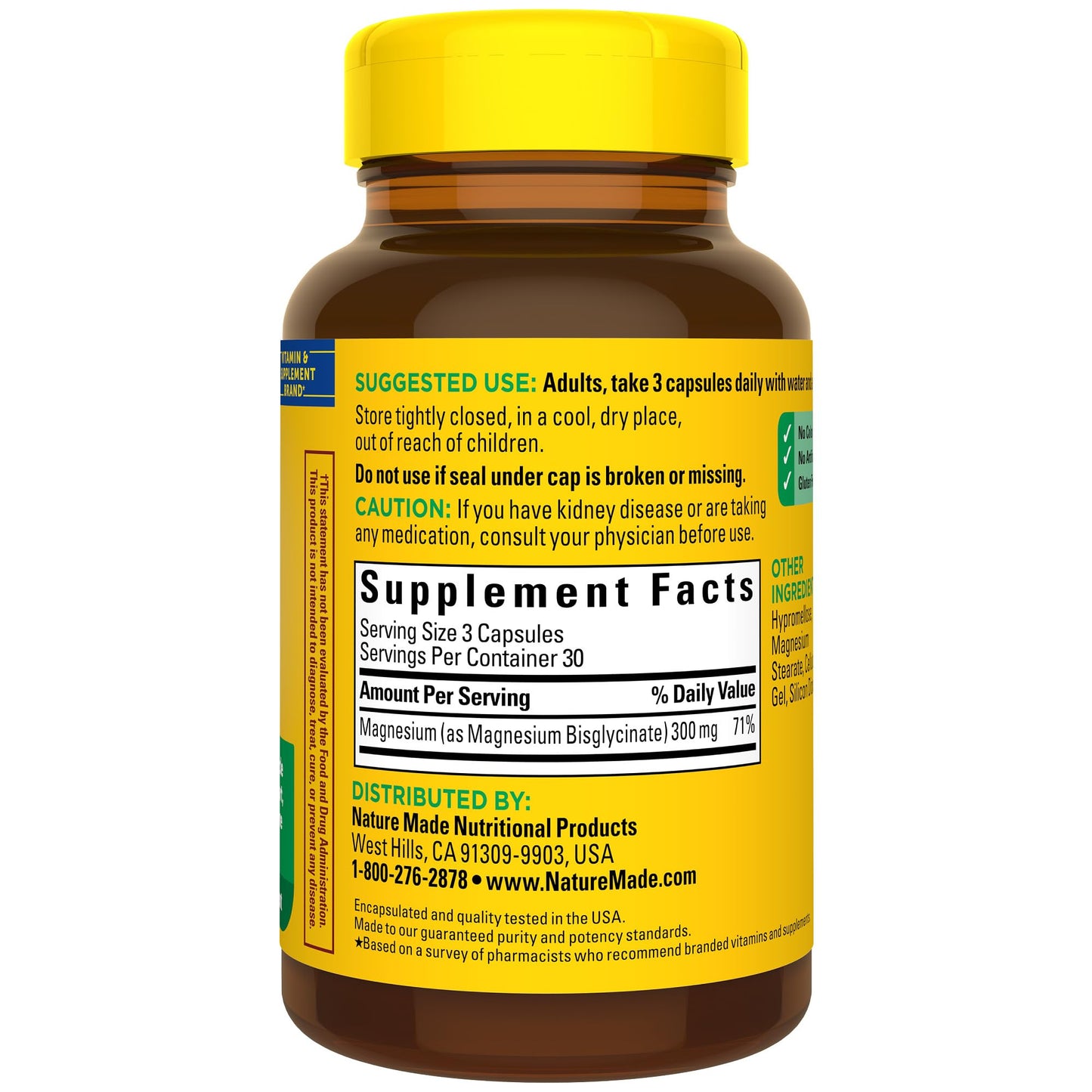 Nature Made High Absorption Magnesium Glycinate 300 mg per 3 Capsules, 180 Capsules