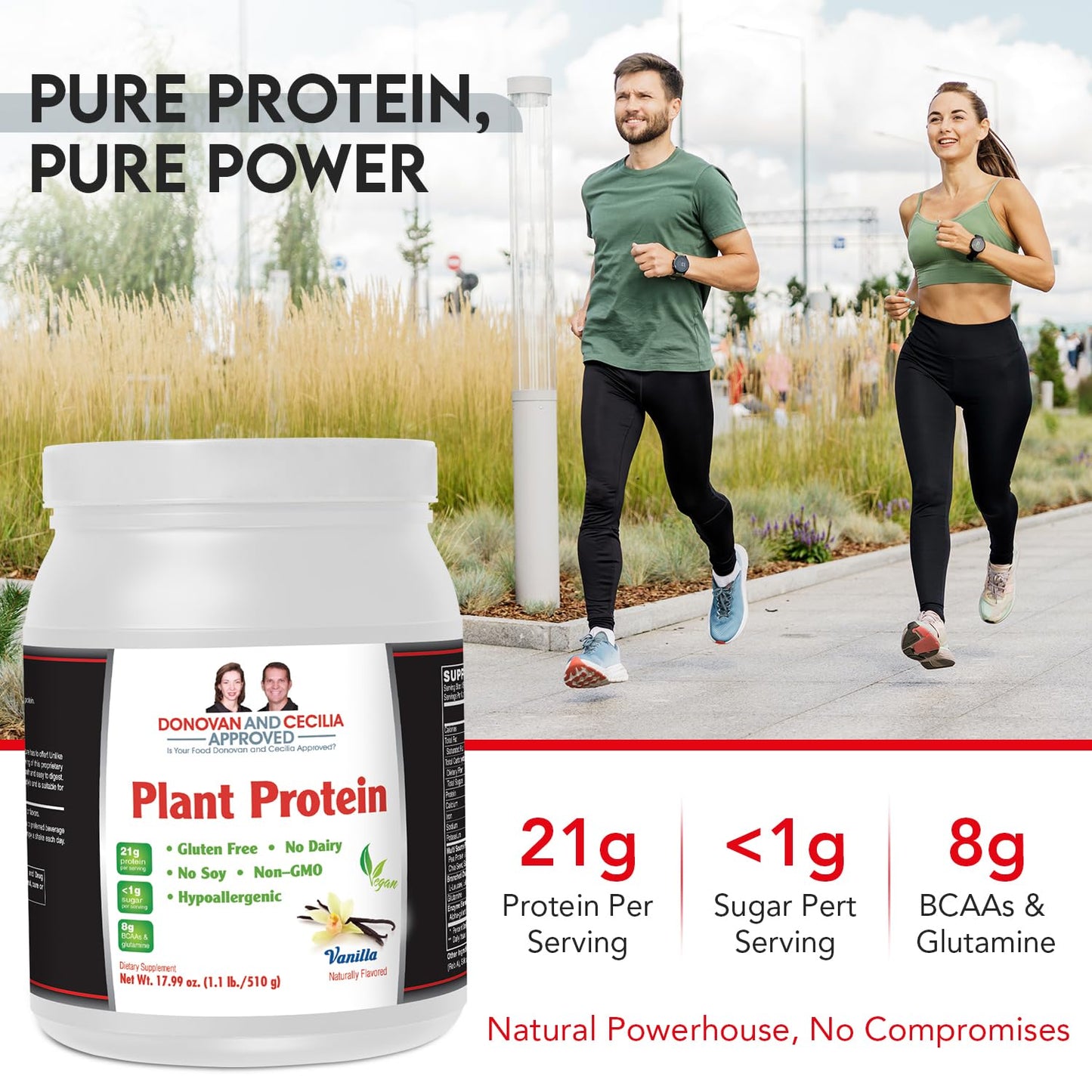 Donovan and Cecilia Approved Vegan Plant Protein Vanilla Powder 1.12 Pound