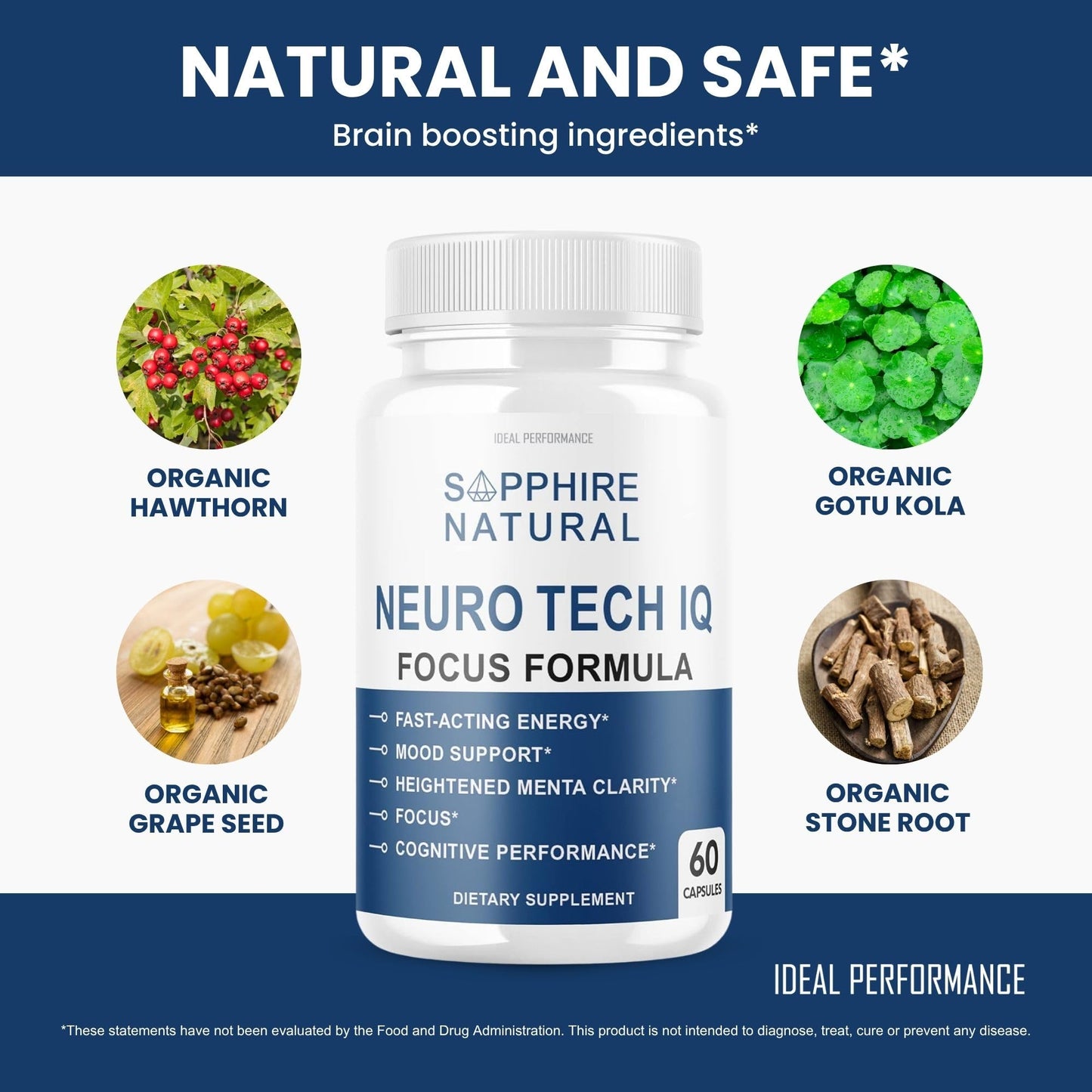 IDEAL PERFORMANCE Neuro Tech IQ Brain Supplement Neurotech IQ Focus Formula Capsules 120 Count