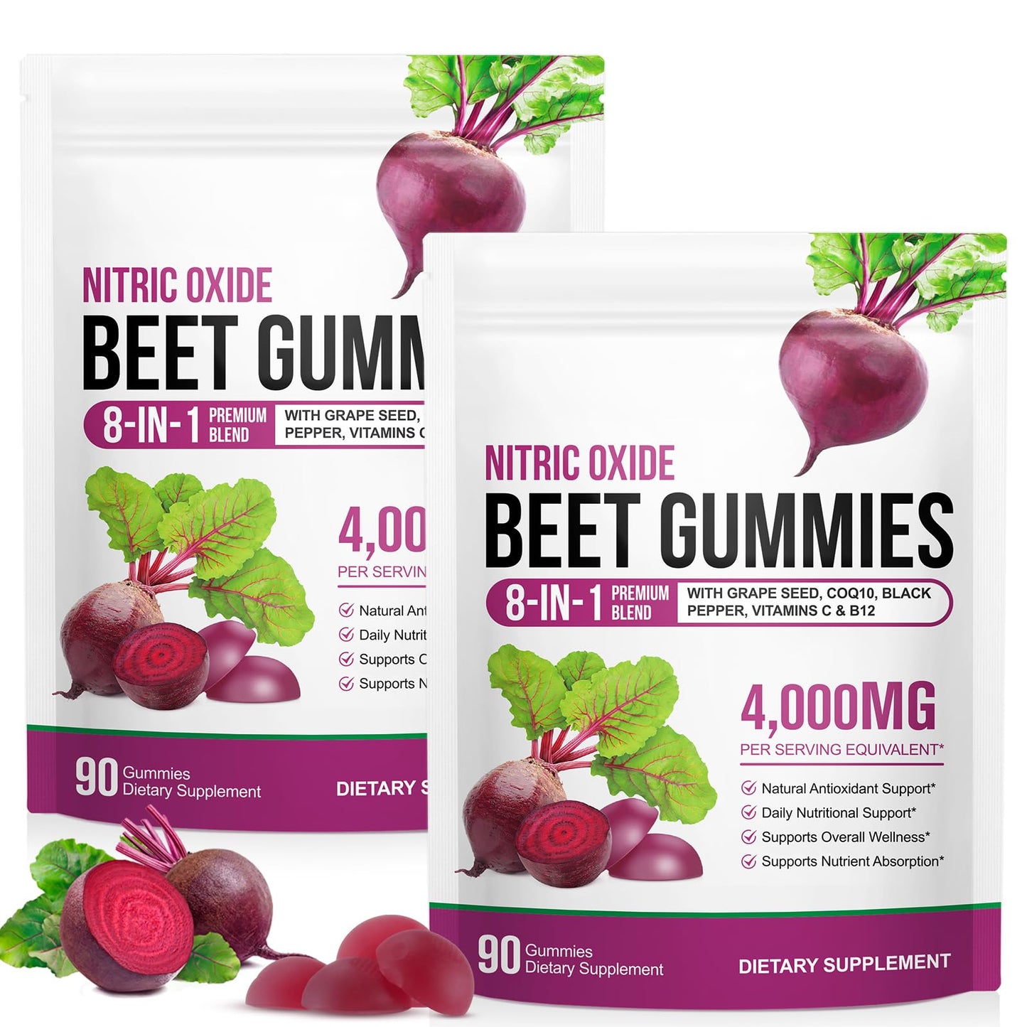 TAKNFDMY Beet Root Gummies 8 in 1 with CoQ10, Grape Seed, Vitamin C & B12 Sugar Free, 180 Gummies