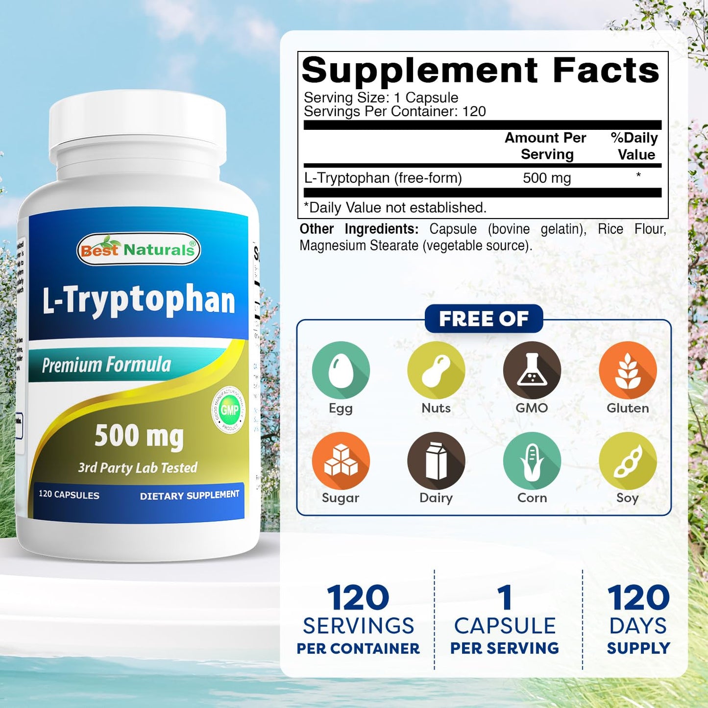 Best Naturals L-Tryptophan 500 mg Tablets, 240 Tablets
