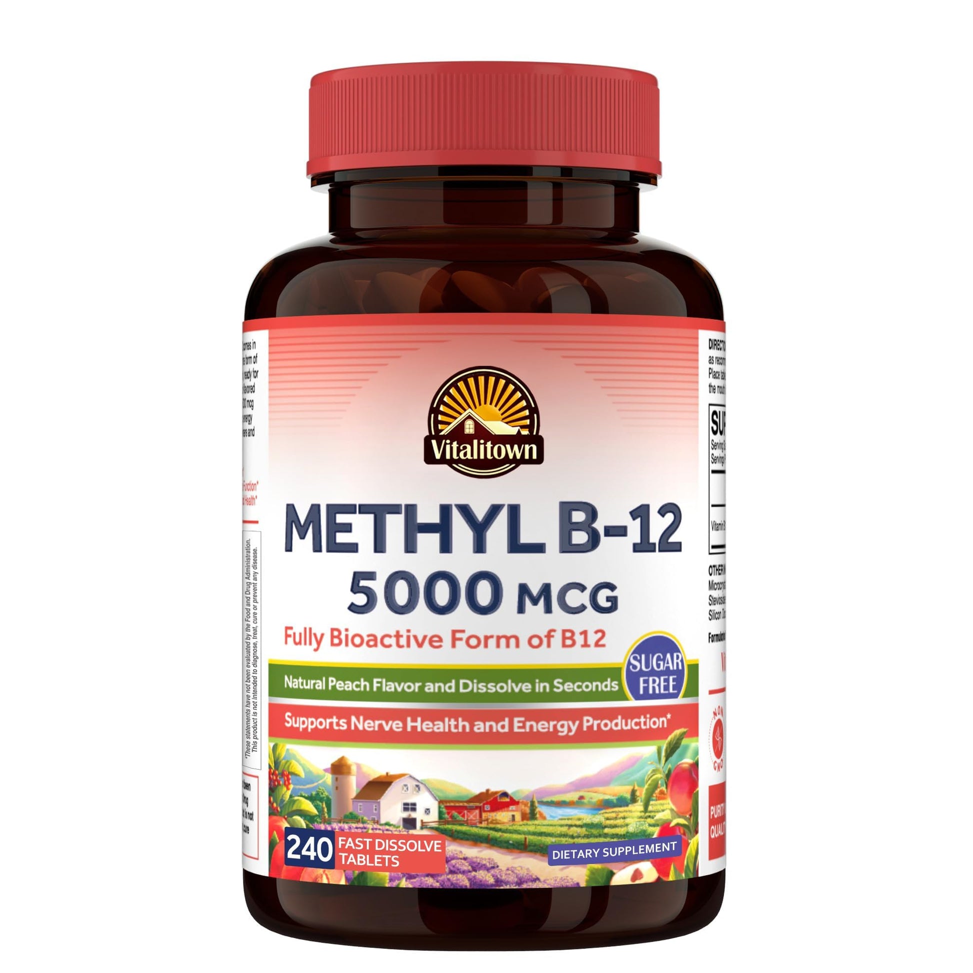 Vitalitown Vitamin B12 (Methyl B12) 5000 mcg, Fully Bioactive Form, 240 Tablets