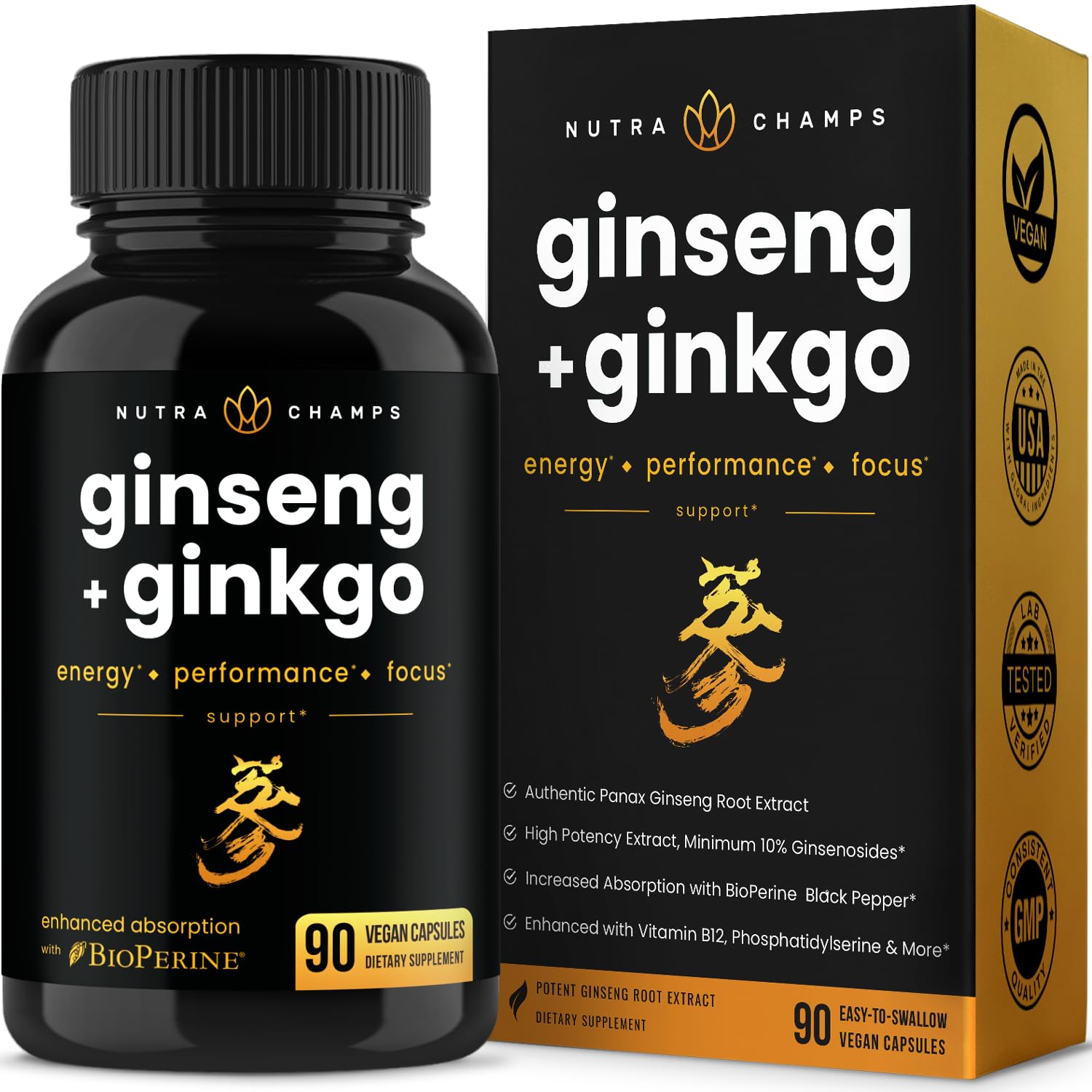 NutraChamps Korean Red Panax Ginseng Capsules 90 Count