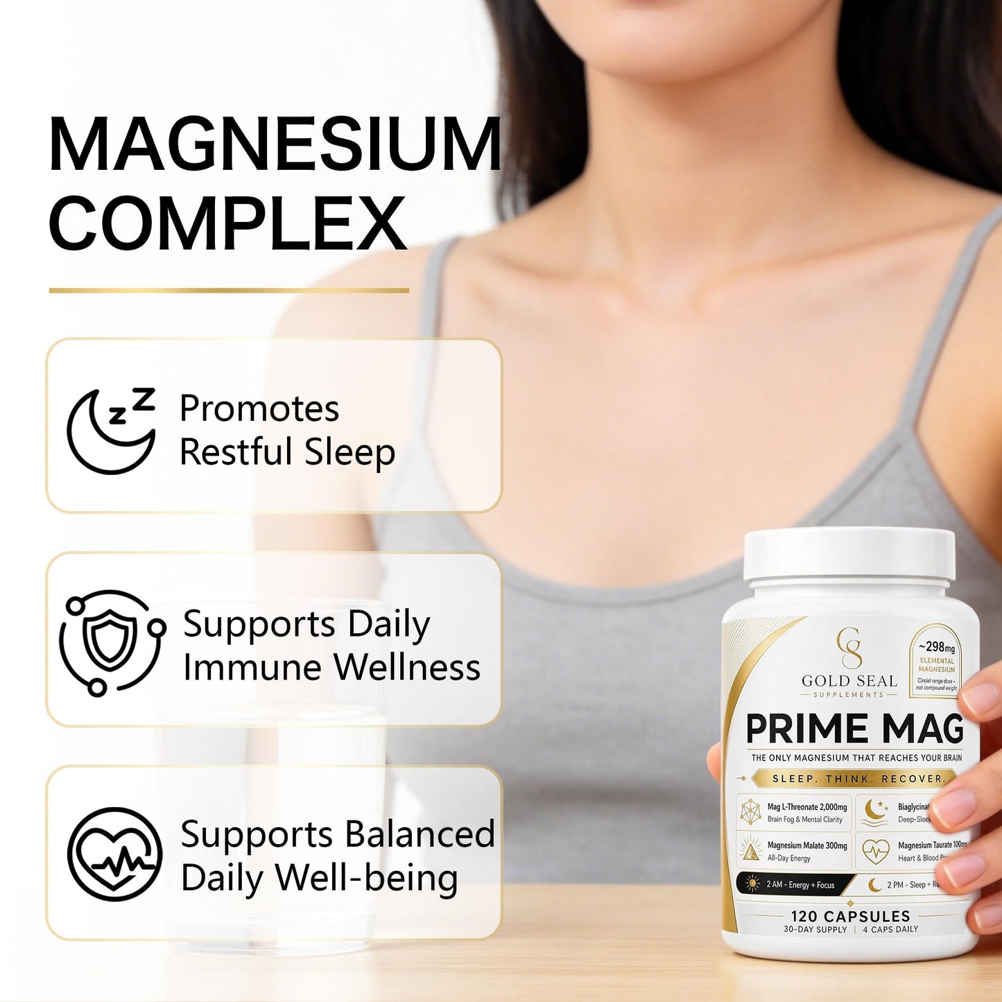 Vitadrive Natural Gold Seal Prime Magnesium Complex - Energy & Recovery - Vegan, 120 Capsules