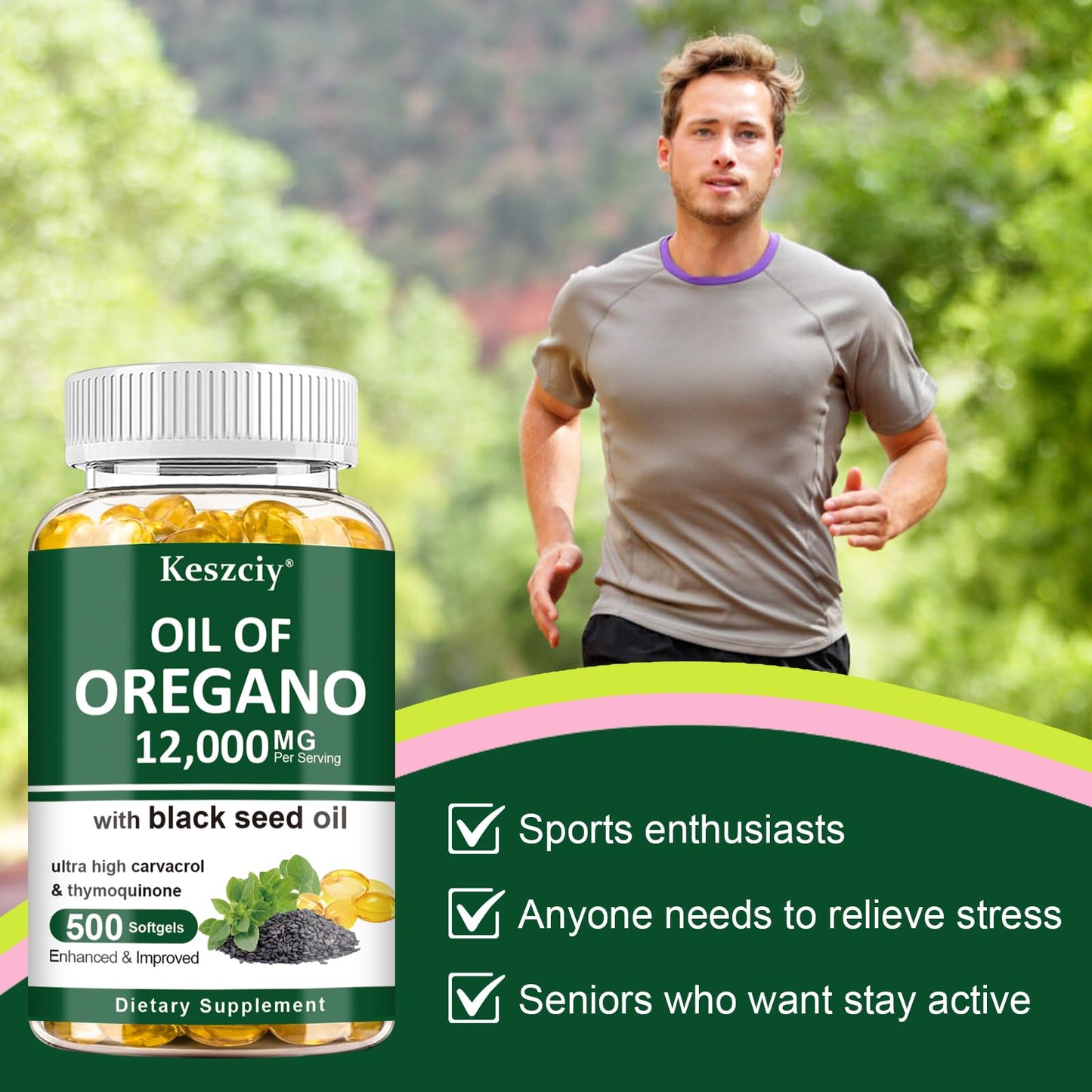 Keszciy Oil of Oregano with Black Seed Oil Softgels, 500 Softgels