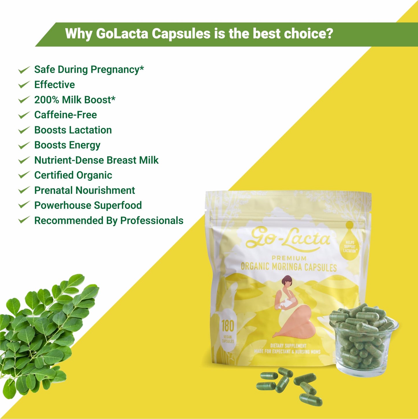 Go-Lacta Moringa Capsules for Breastfeeding, 180 Capsules