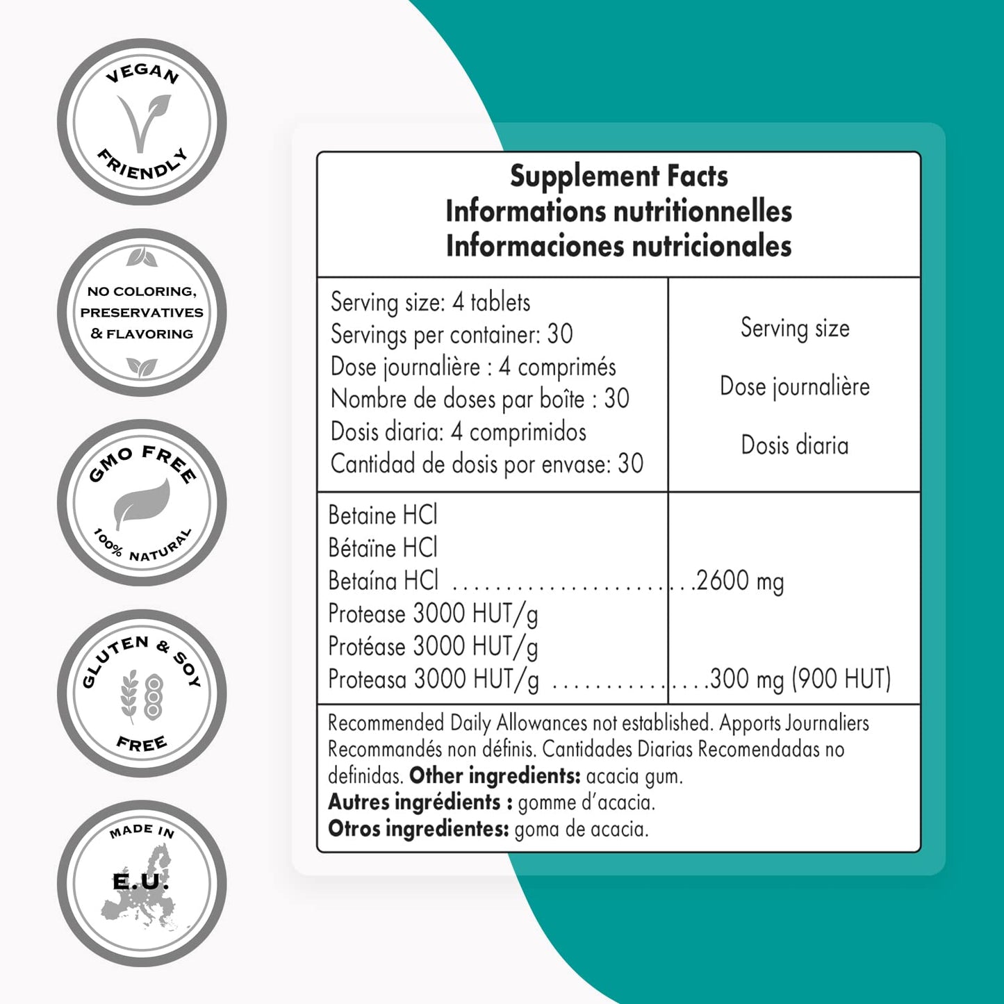 Supersmart Zinc L-Carnosine + Betaine HCl (Gastric Health) Vegetarian Capsules, 240 Capsules