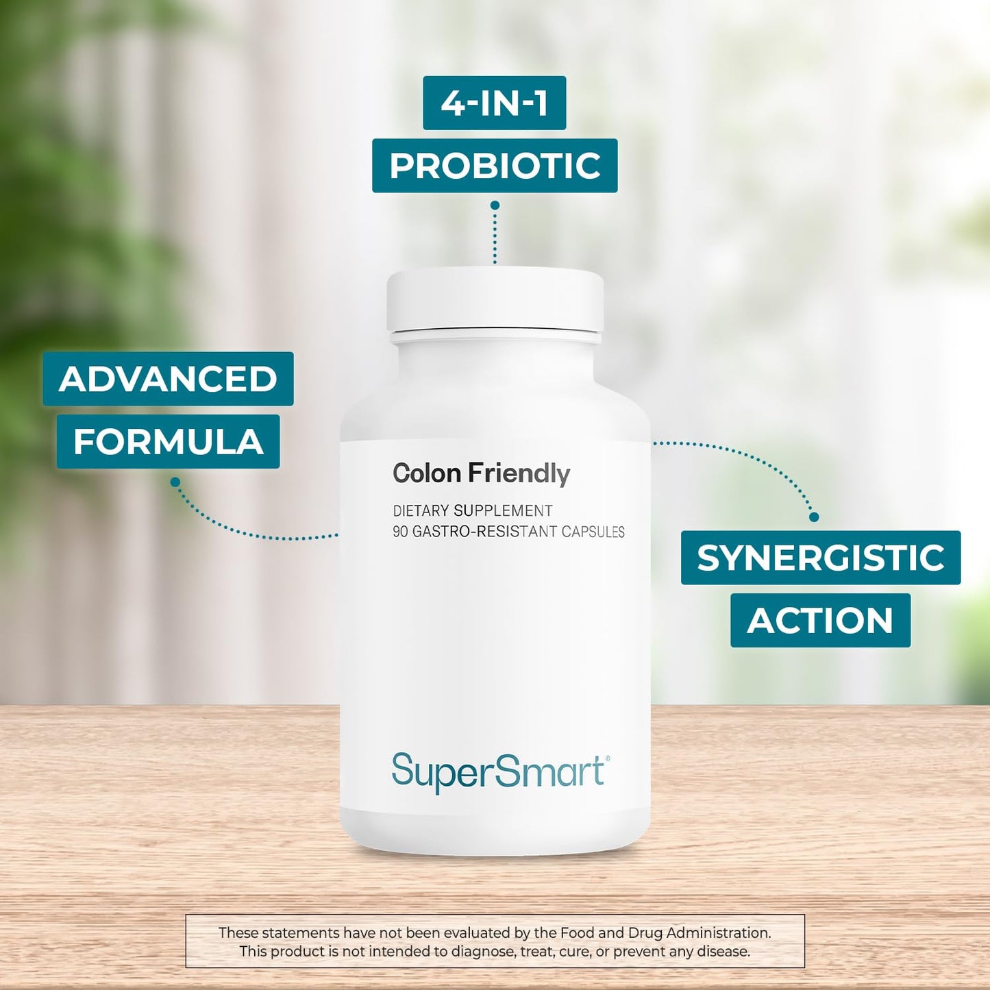 Supersmart Colon Friendly 17 Billion CFU per Day (Advanced Formula) 4-in-1 Probiotics Supplement with Bifidobacterium & Lactobacillus, Non-GMO & Gluten Free, 90 Capsules