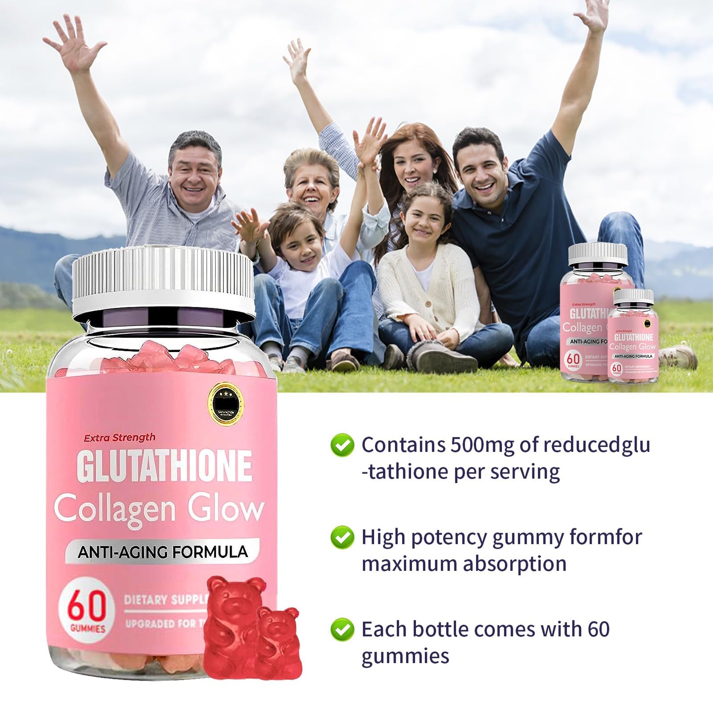 AQILUN Glutathione Collagen Glow Gummies 60 Count